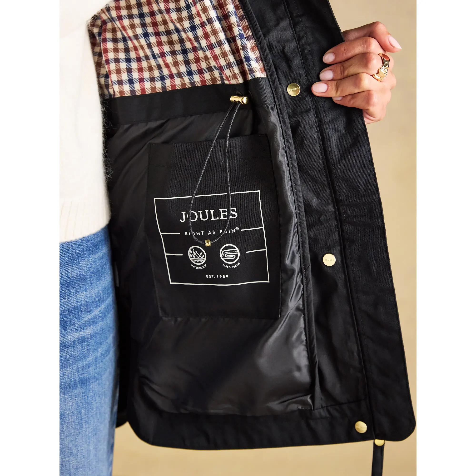 Product image 10 of 10 of Joules Women's Portwell Waterproof Raincoat With Hood - Black