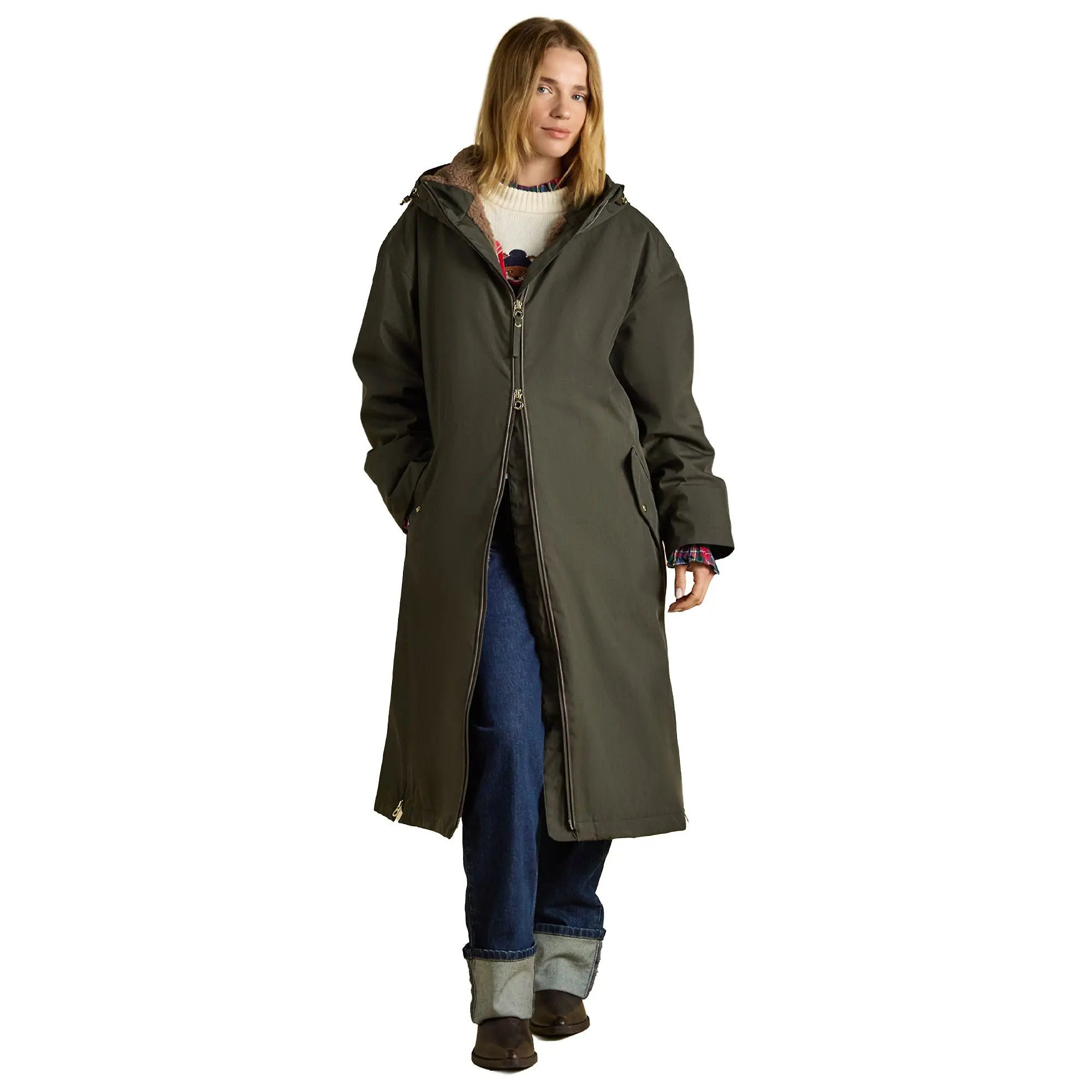 Product image 1 of 11 of Joules Women's Coverall Oversized Fleece Lined Waterproof Coat - Green