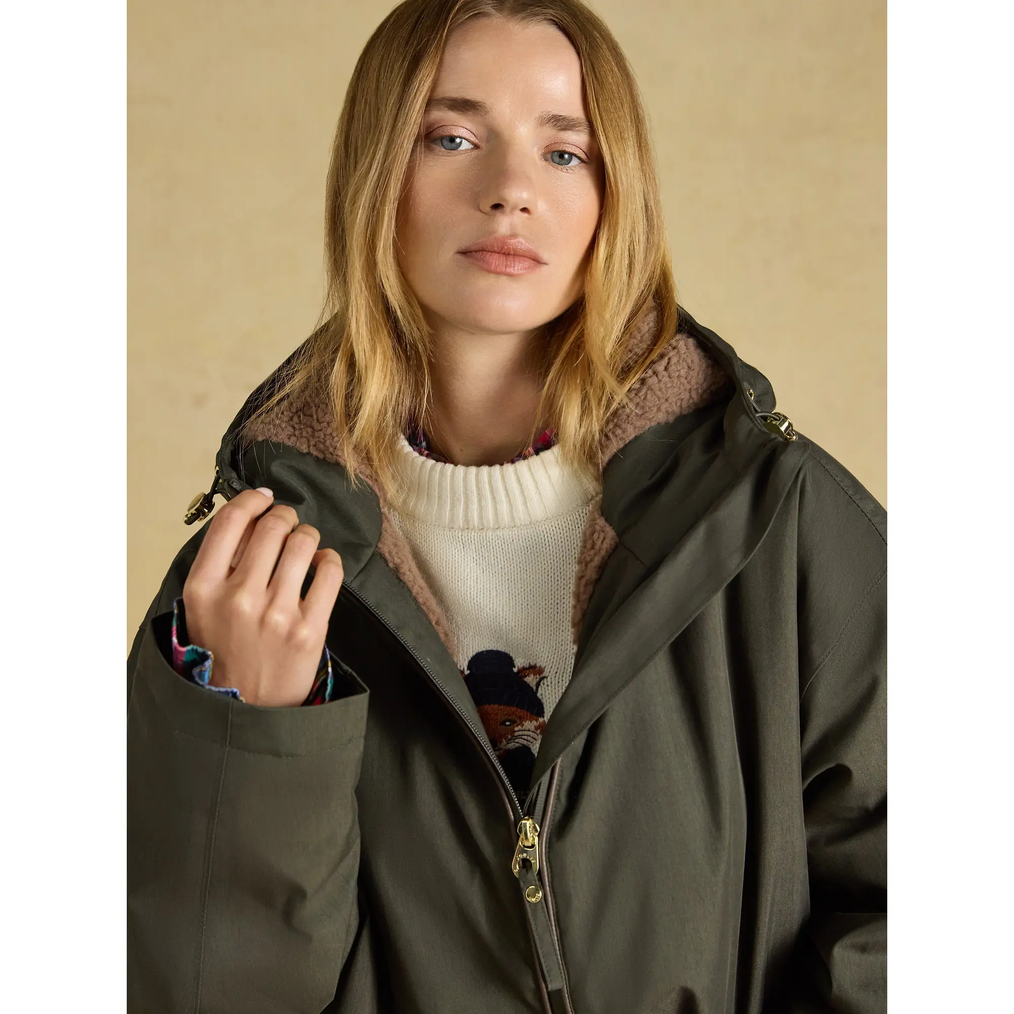 Product image 4 of 11 of Joules Women's Coverall Oversized Fleece Lined Waterproof Coat - Green