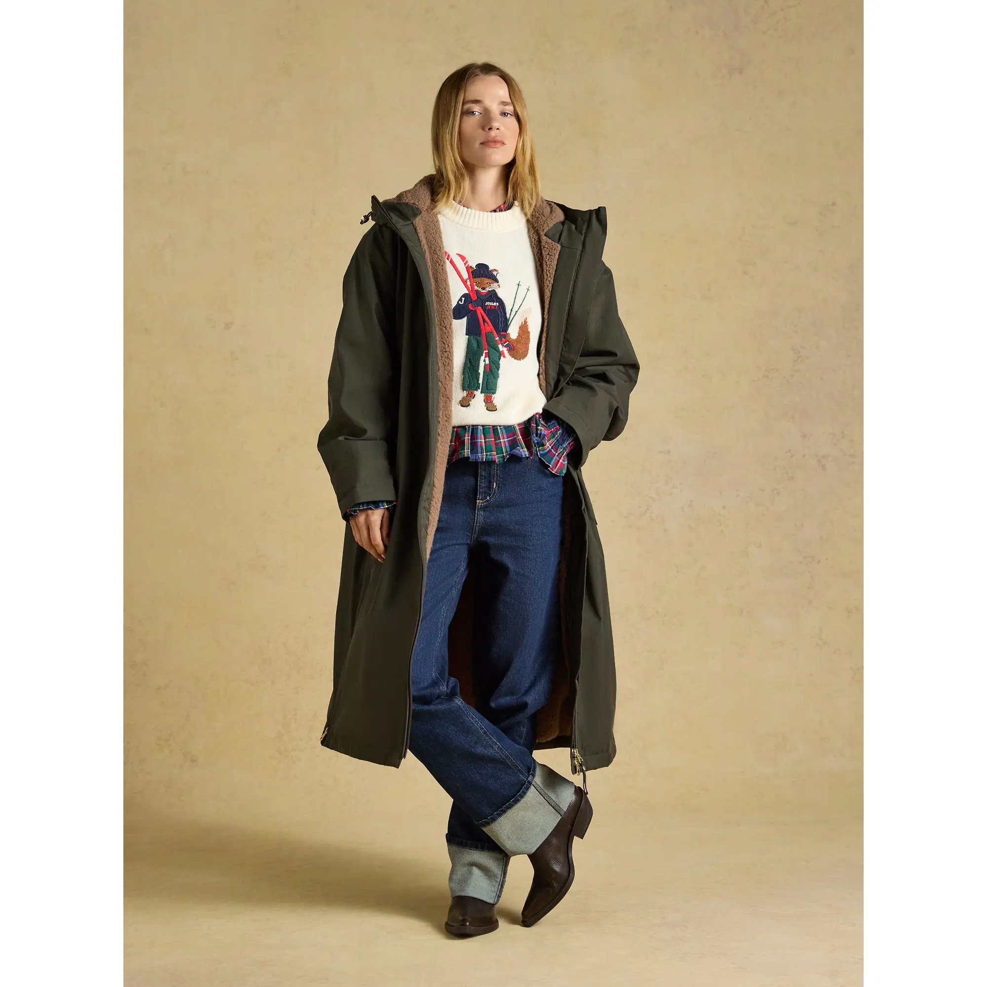 Product image 6 of 11 of Joules Women's Coverall Oversized Fleece Lined Waterproof Coat - Green