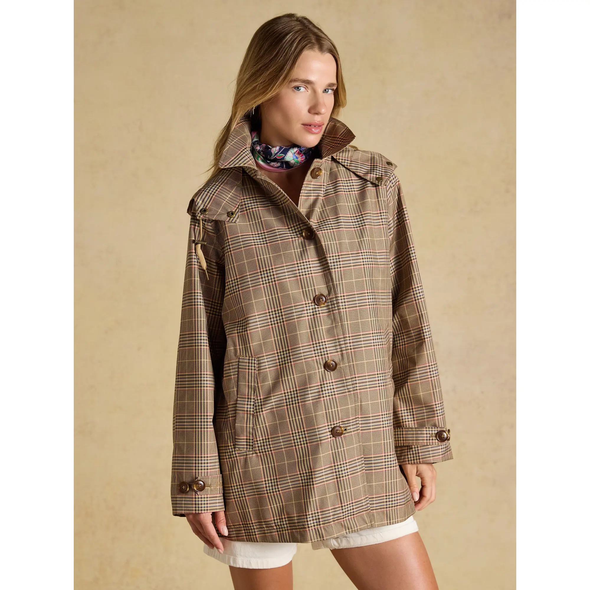 Product image 2 of 13 of Joules Women's Rainmore Waterproof Button Through Raincoat - Tweed Check