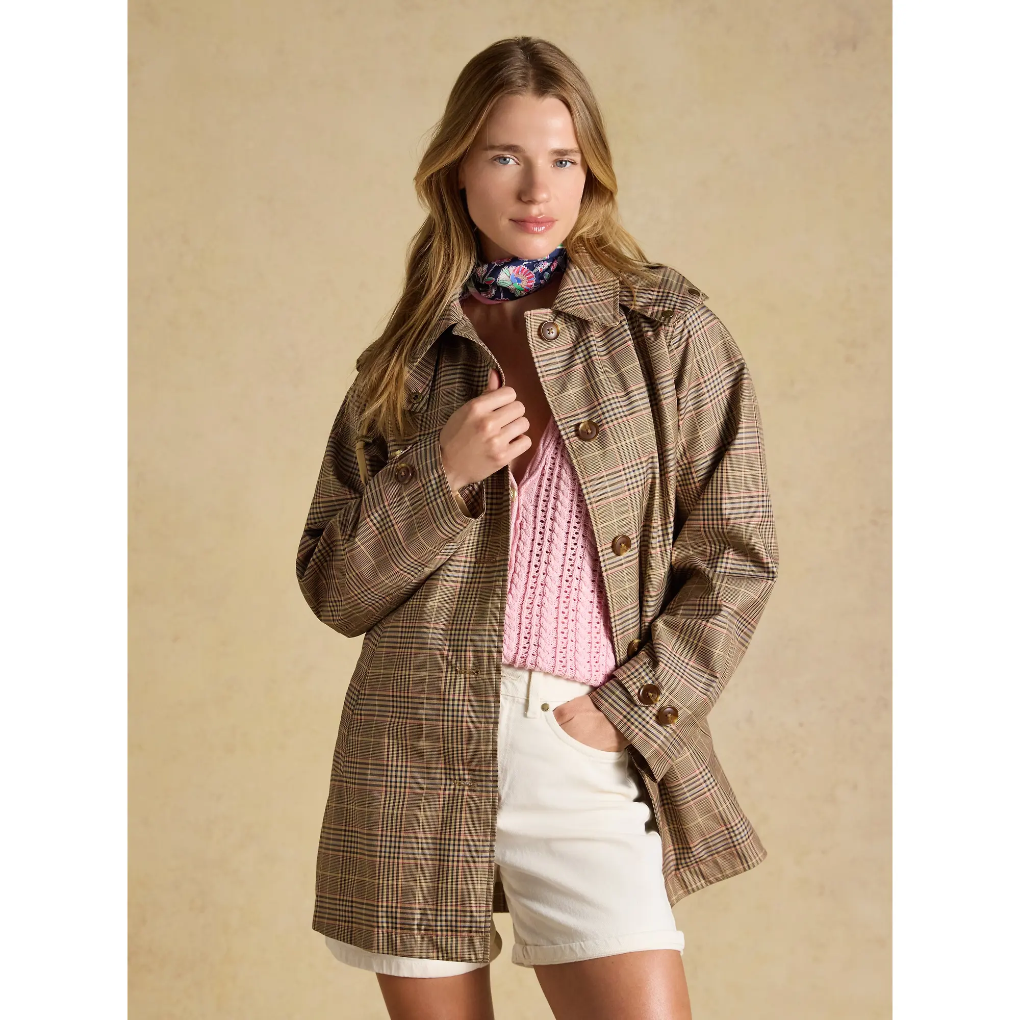 Product image 8 of 13 of Joules Women's Rainmore Waterproof Button Through Raincoat - Tweed Check