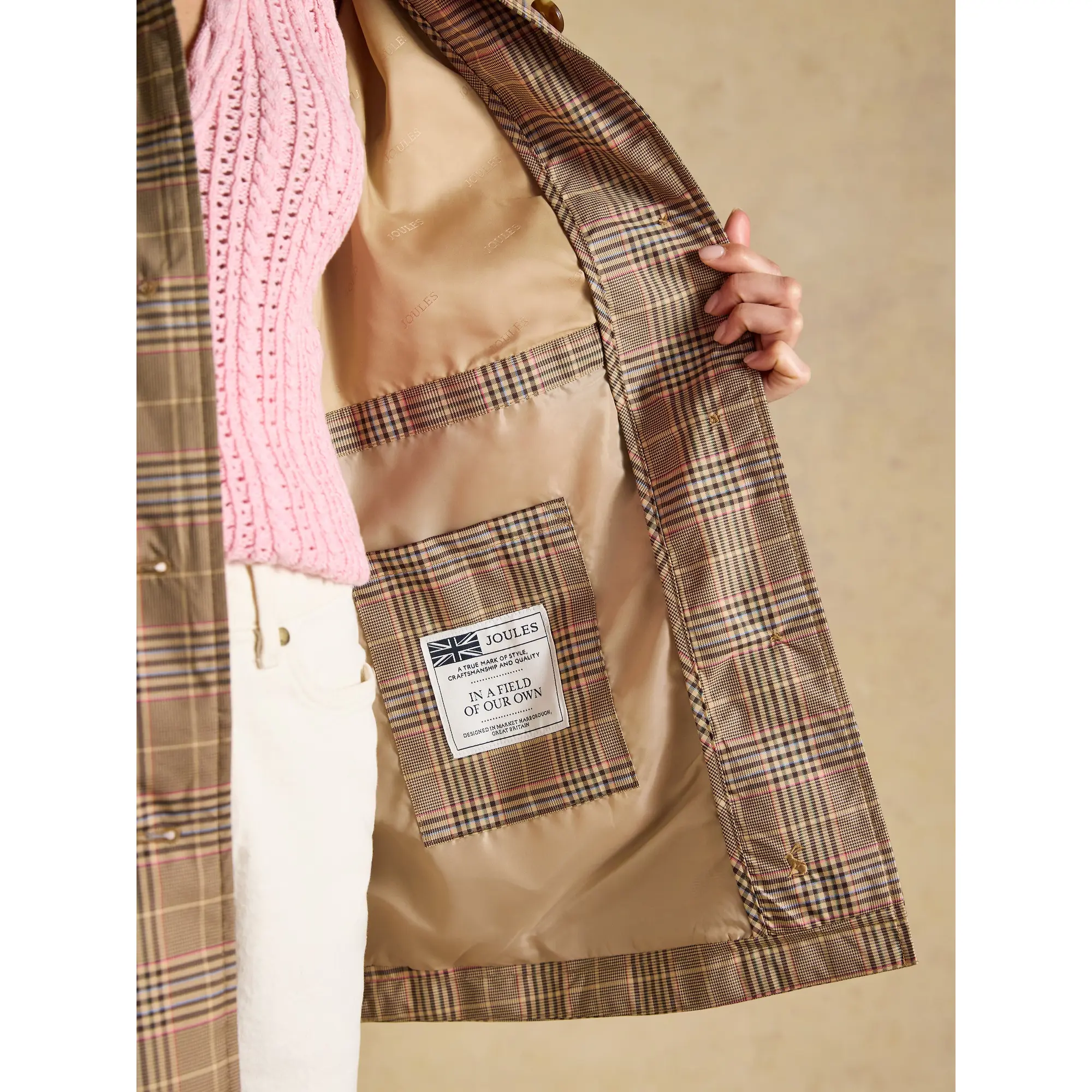 Product image 13 of 13 of Joules Women's Rainmore Waterproof Button Through Raincoat - Tweed Check