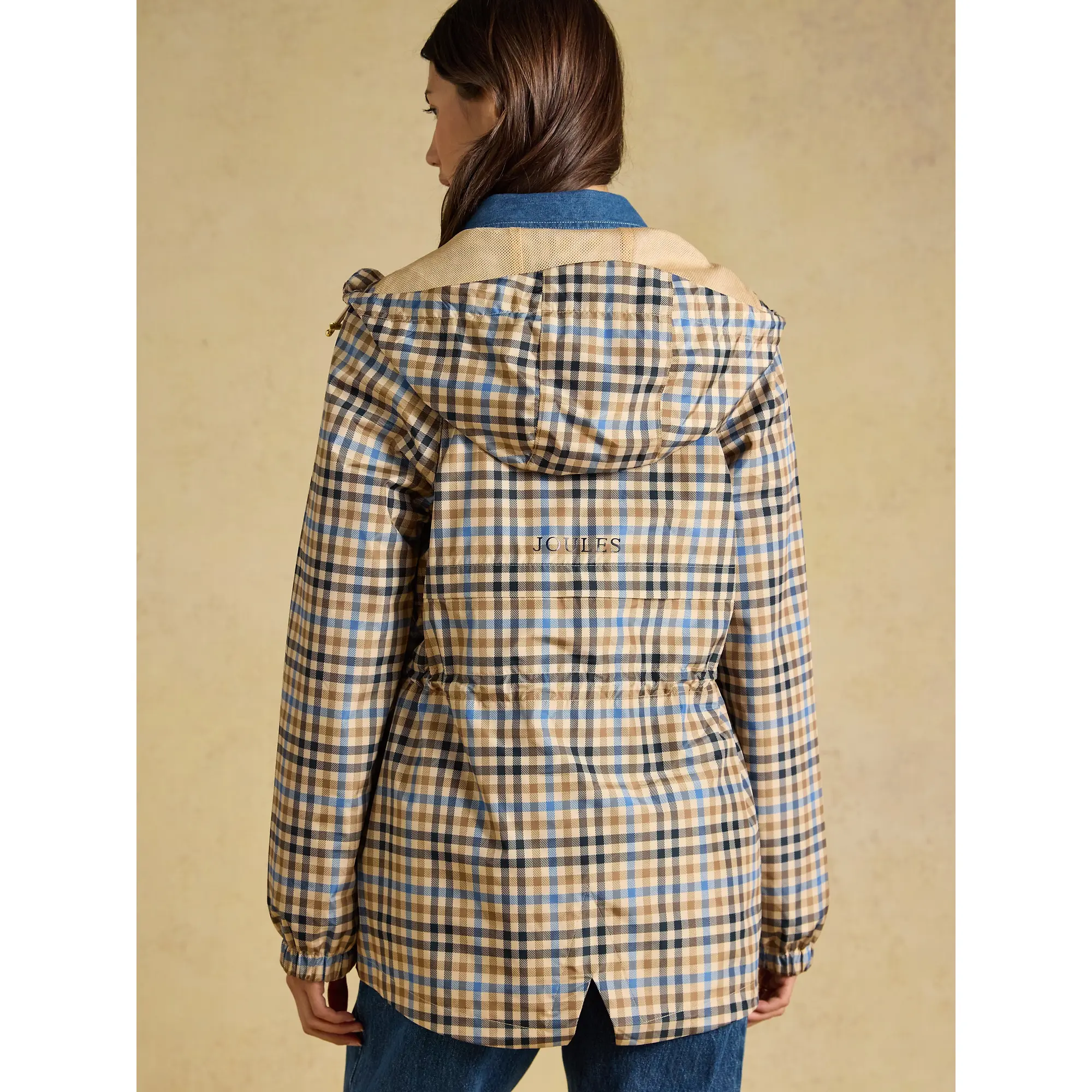 Product image 3 of 10 of Joules Women's Everdry Waterproof Packable Raincoat With Hood - Tan Check