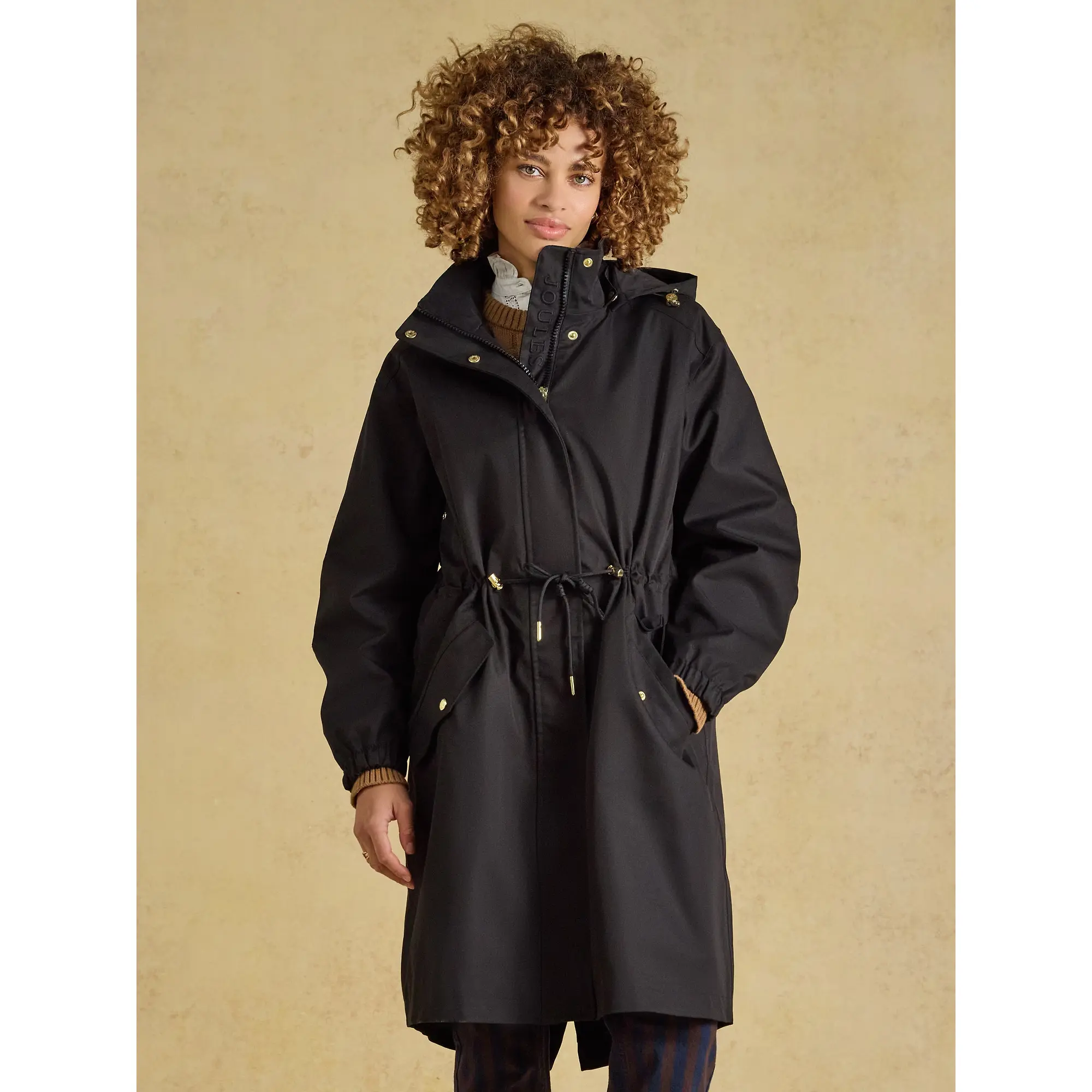 Product image 2 of 12 of Joules Women's Stormwell Waterproof Longline Raincoat with Hood - Black