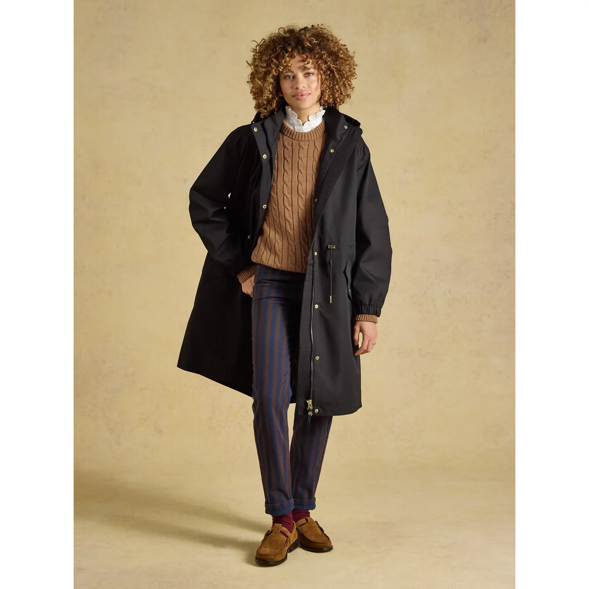 Product image 6 of 12 of Joules Women's Stormwell Waterproof Longline Raincoat with Hood - Black