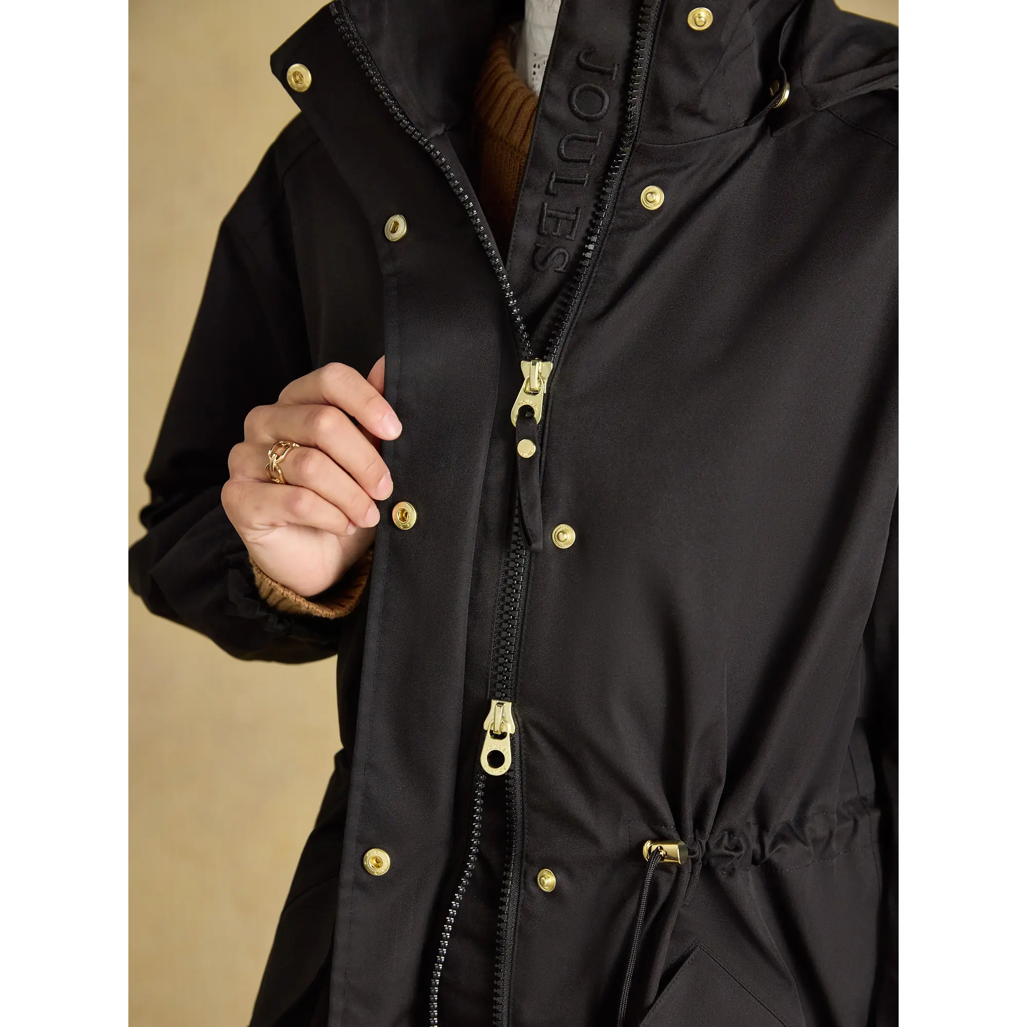 Product image 7 of 12 of Joules Women's Stormwell Waterproof Longline Raincoat with Hood - Black
