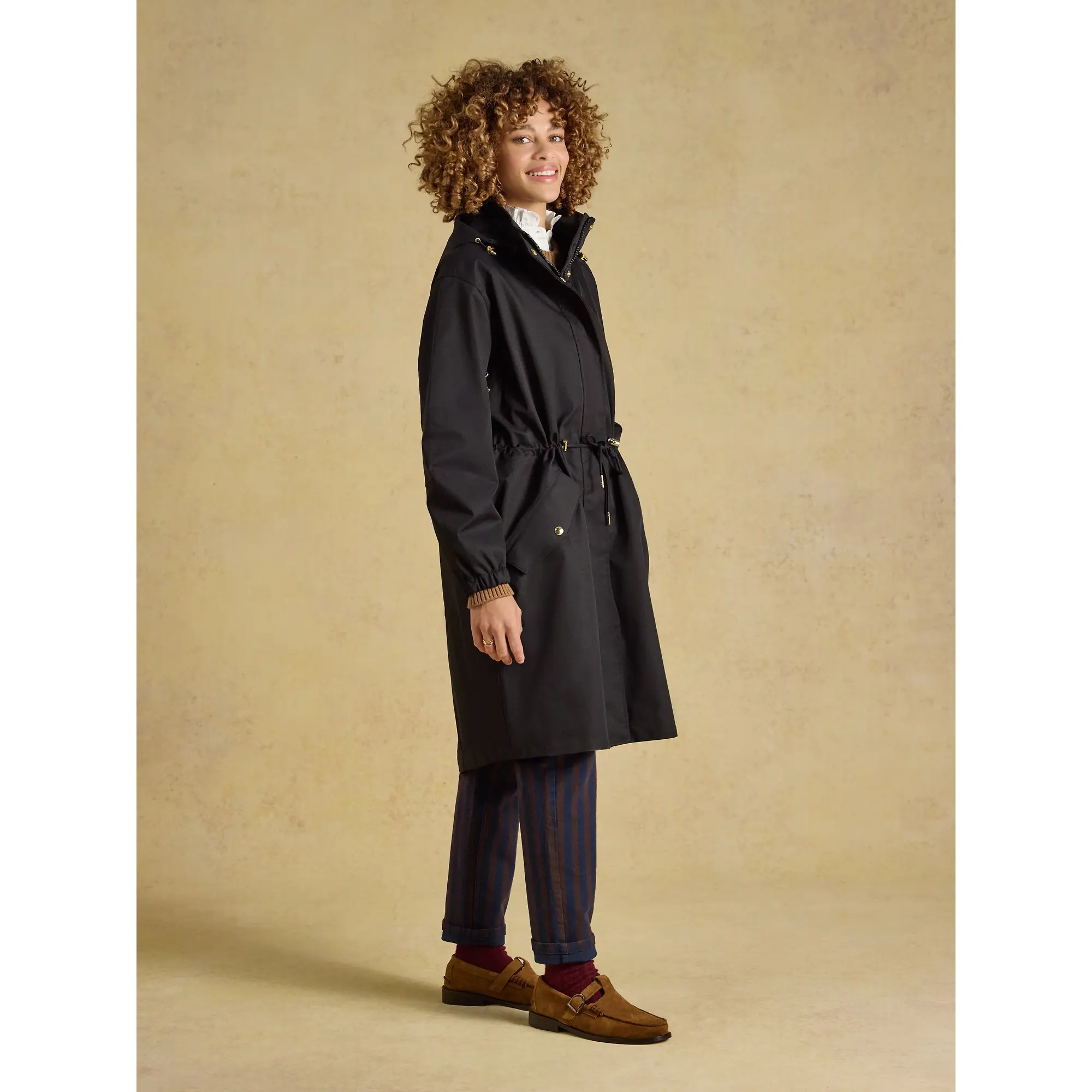 Product image 9 of 12 of Joules Women's Stormwell Waterproof Longline Raincoat with Hood - Black