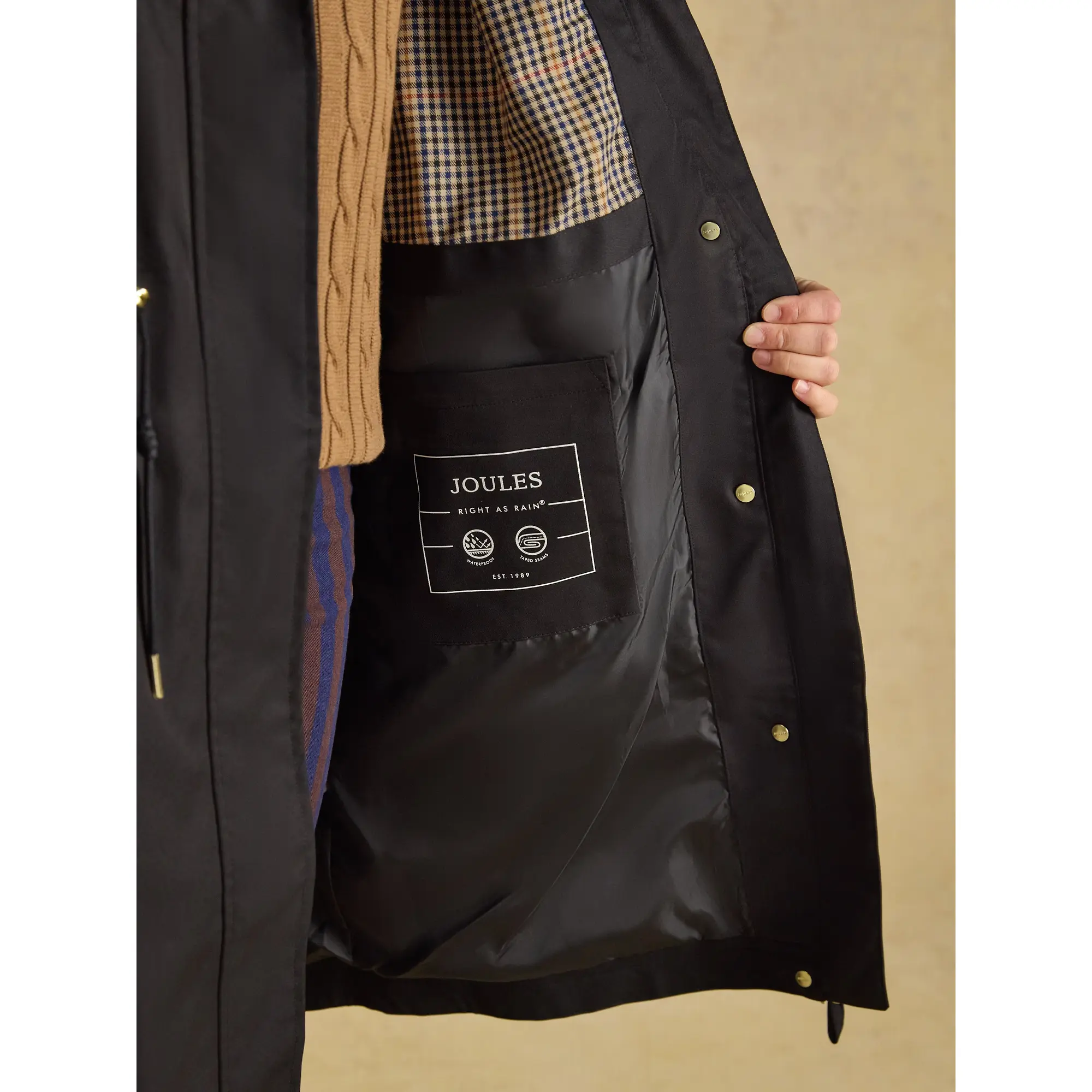 Product image 11 of 12 of Joules Women's Stormwell Waterproof Longline Raincoat with Hood - Black