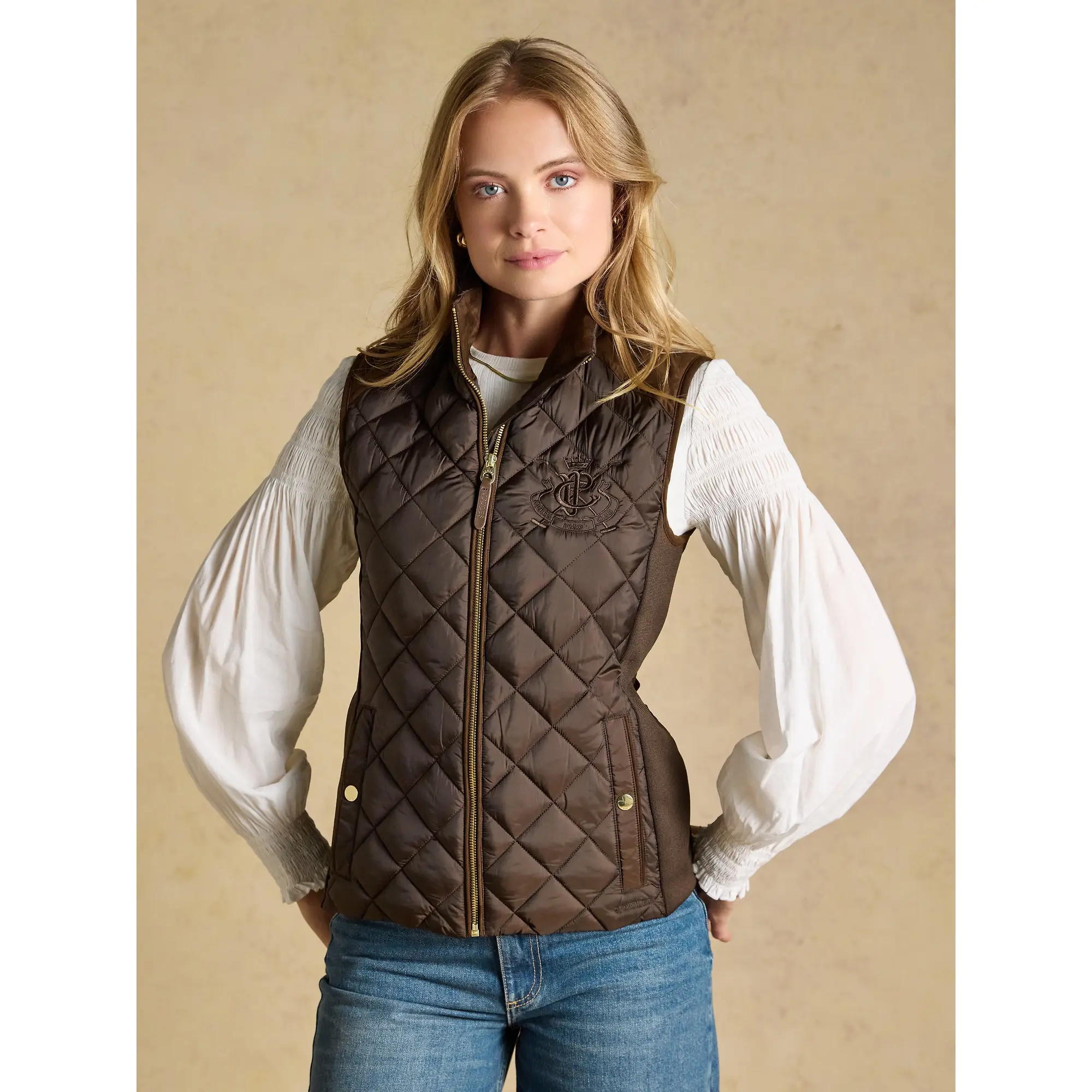 Product image 2 of 10 of Joules Women's Braemar Luxe Showerproof Diamond Quilted Gilet - Chocolate Brown