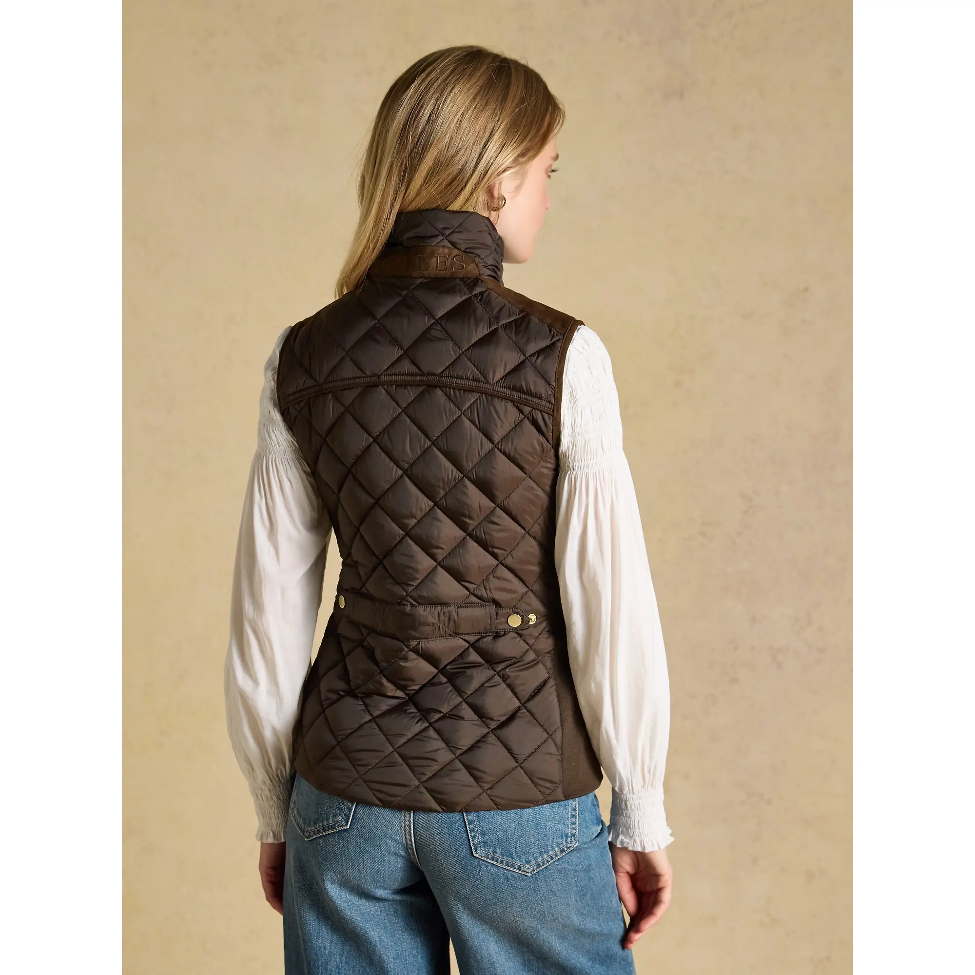 Product image 3 of 10 of Joules Women's Braemar Luxe Showerproof Diamond Quilted Gilet - Chocolate Brown
