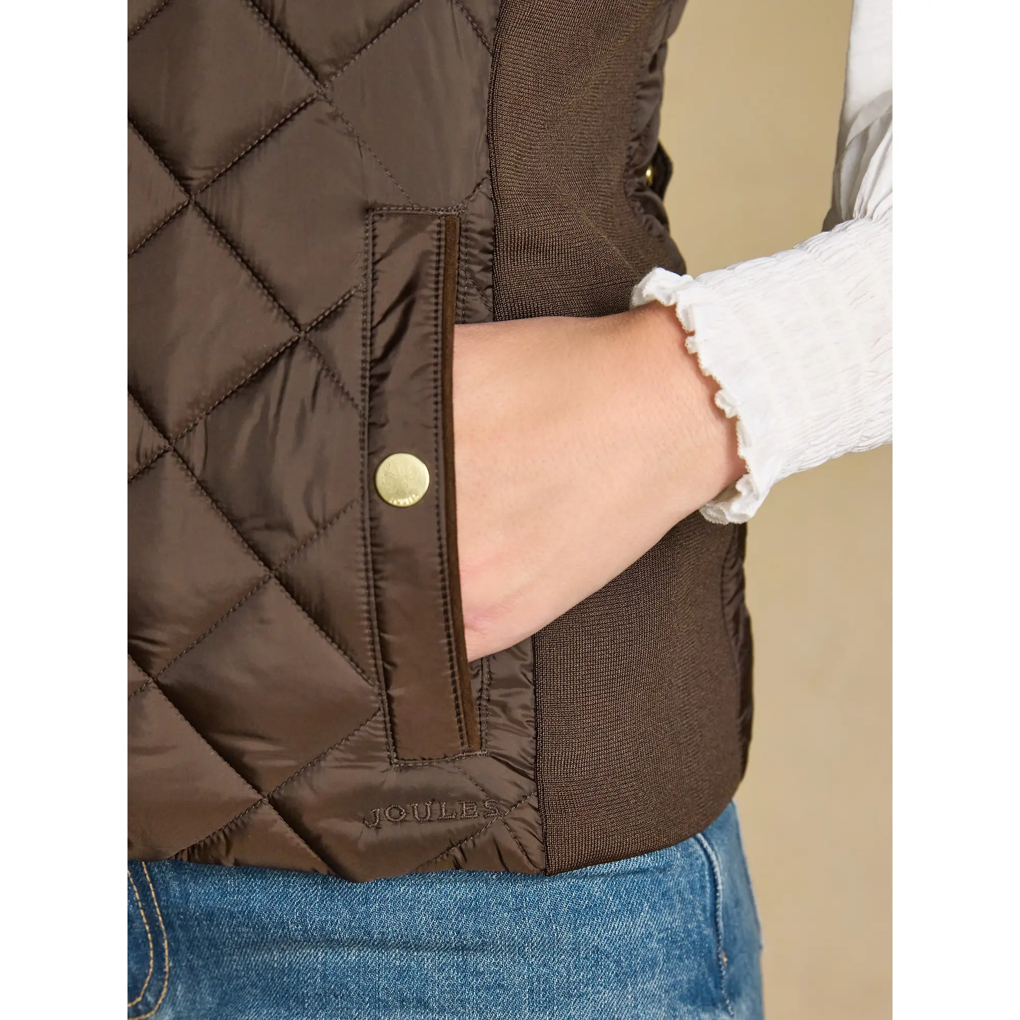 Product image 4 of 10 of Joules Women's Braemar Luxe Showerproof Diamond Quilted Gilet - Chocolate Brown