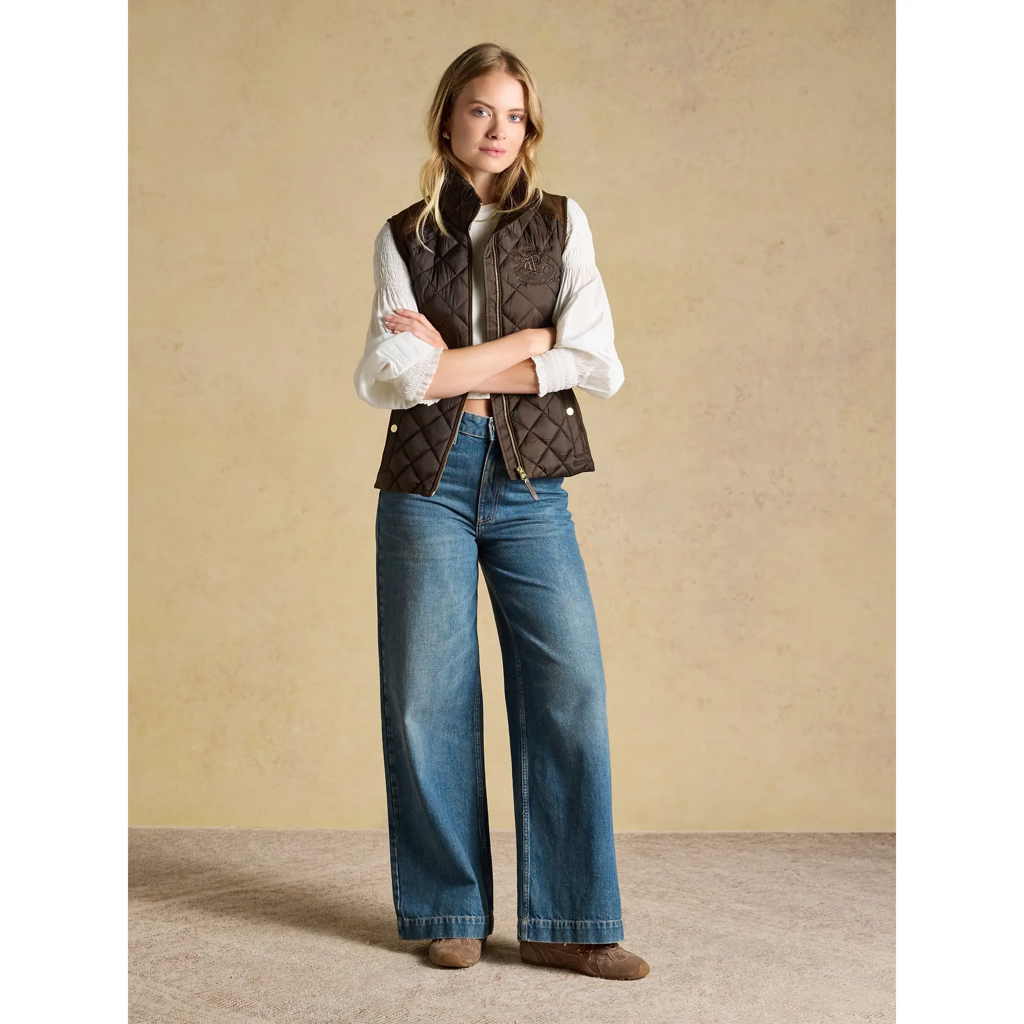 Product image 6 of 10 of Joules Women's Braemar Luxe Showerproof Diamond Quilted Gilet - Chocolate Brown