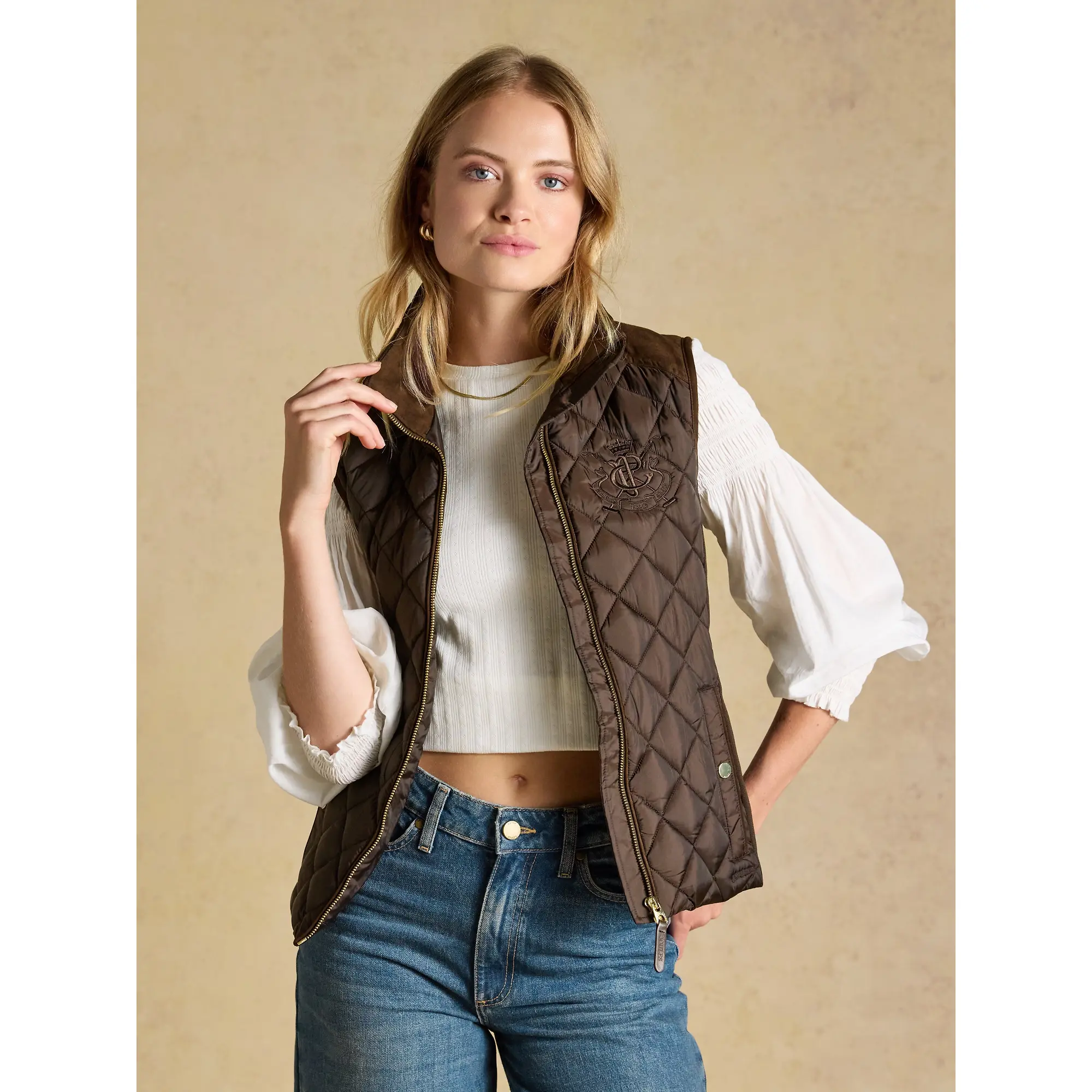 Product image 7 of 10 of Joules Women's Braemar Luxe Showerproof Diamond Quilted Gilet - Chocolate Brown