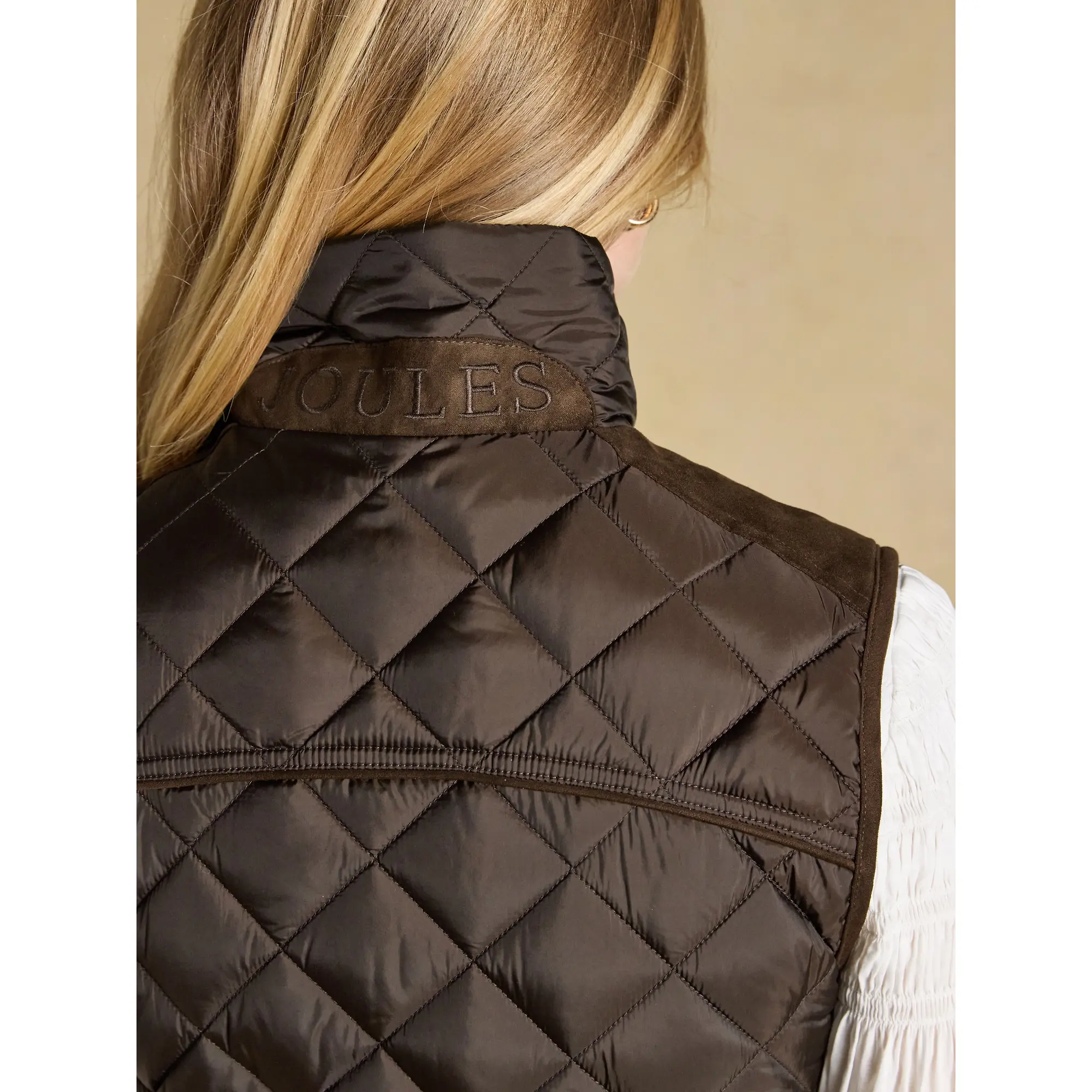 Product image 9 of 10 of Joules Women's Braemar Luxe Showerproof Diamond Quilted Gilet - Chocolate Brown