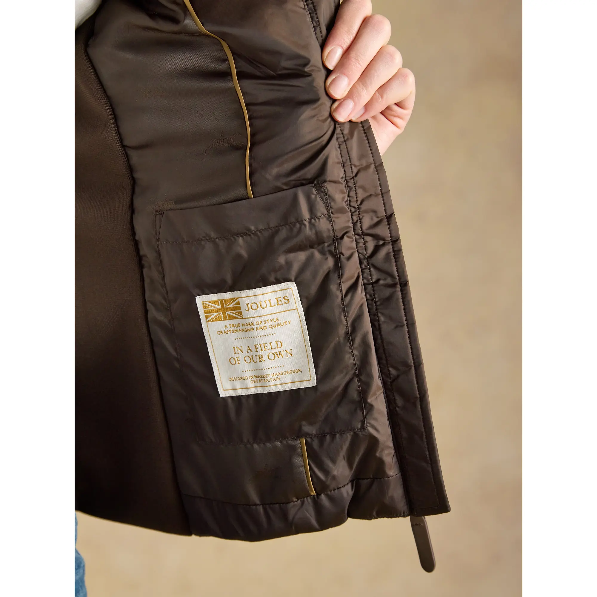 Product image 10 of 10 of Joules Women's Braemar Luxe Showerproof Diamond Quilted Gilet - Chocolate Brown