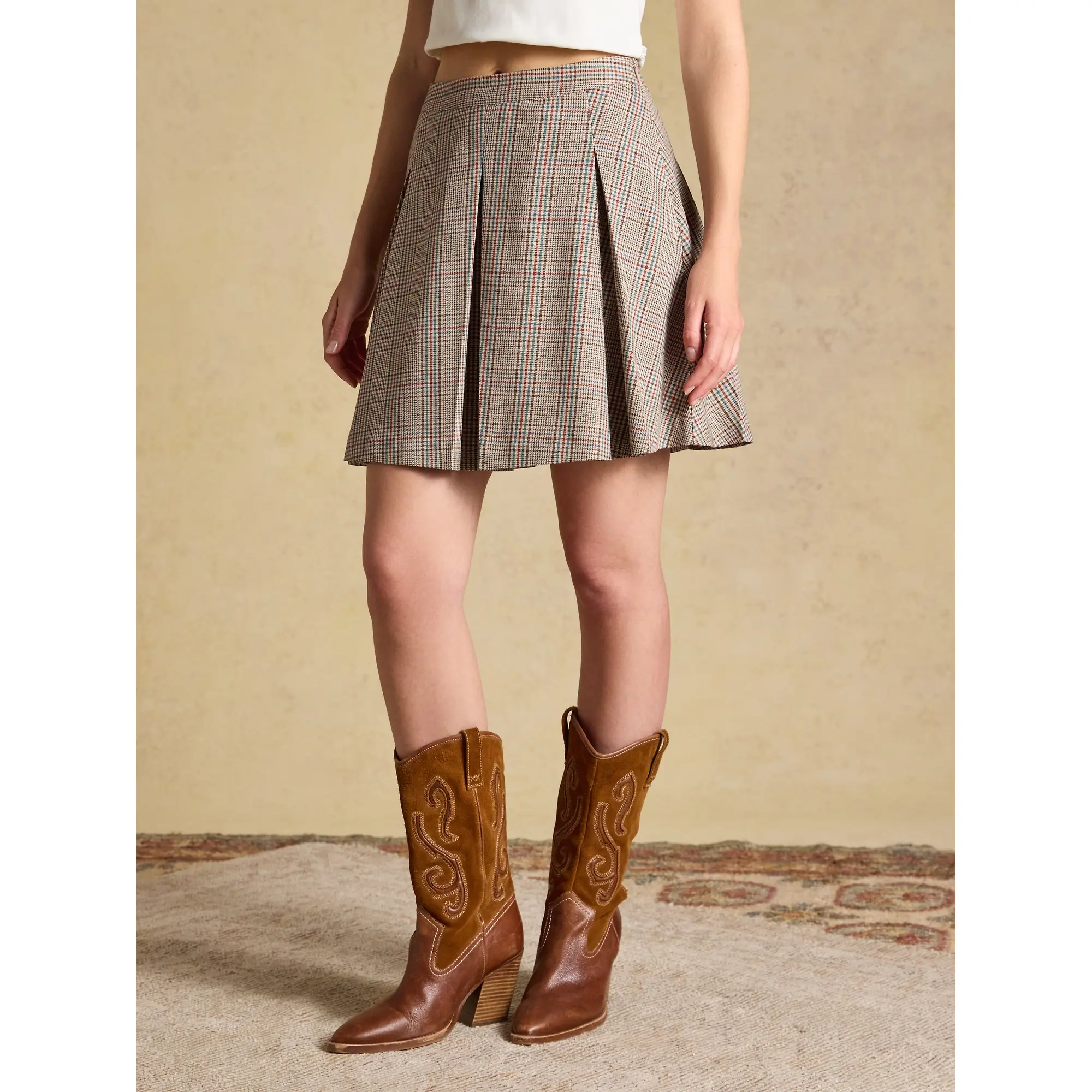 Product image 2 of 6 of Joules Women's Brown Check Ada Pleated Mini Skirt - Swindale Tweed