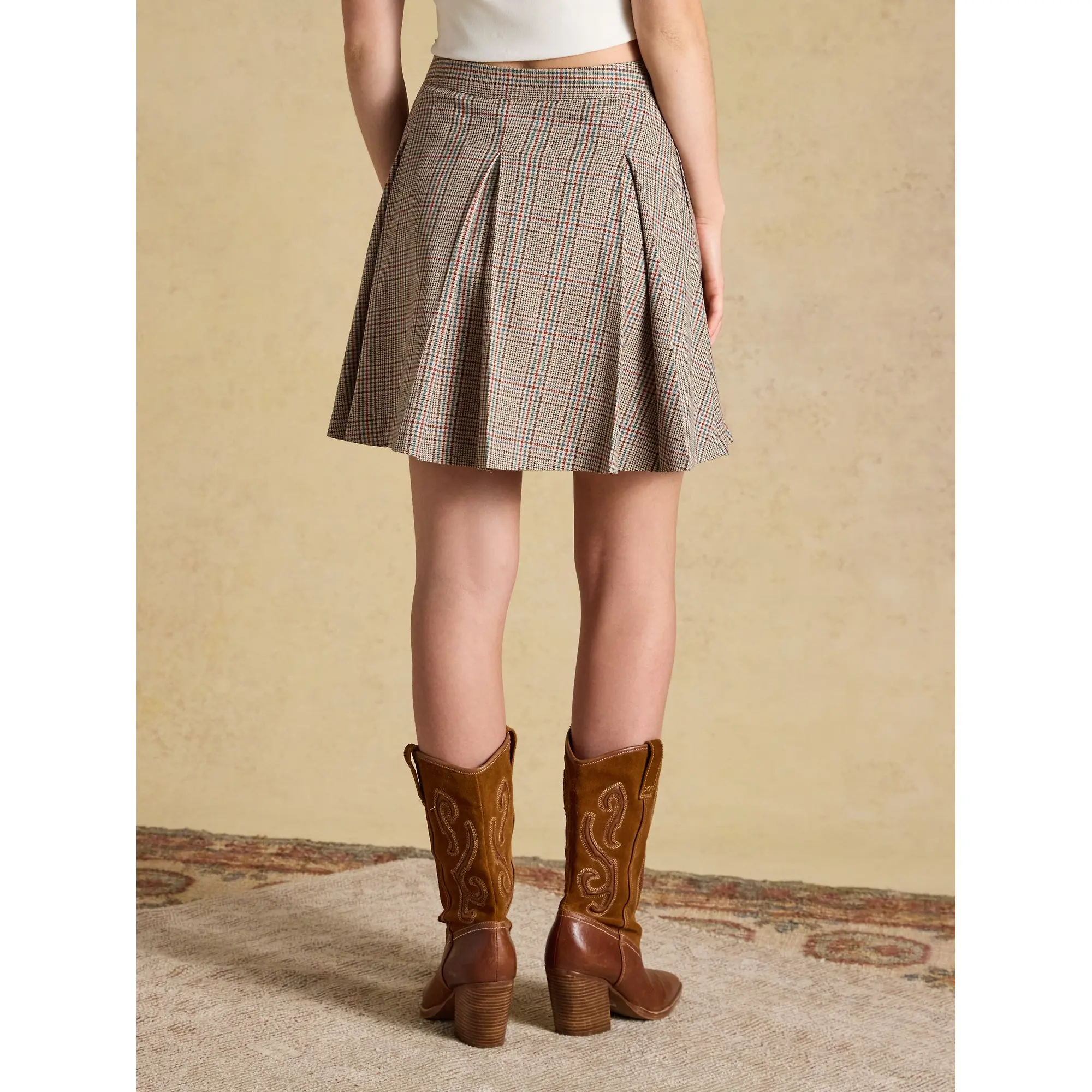 Product image 3 of 6 of Joules Women's Brown Check Ada Pleated Mini Skirt - Swindale Tweed