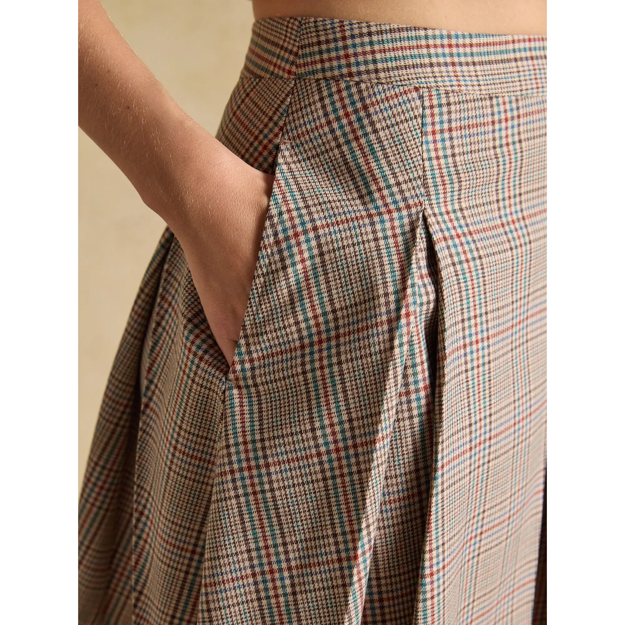 Product image 4 of 6 of Joules Women's Brown Check Ada Pleated Mini Skirt - Swindale Tweed