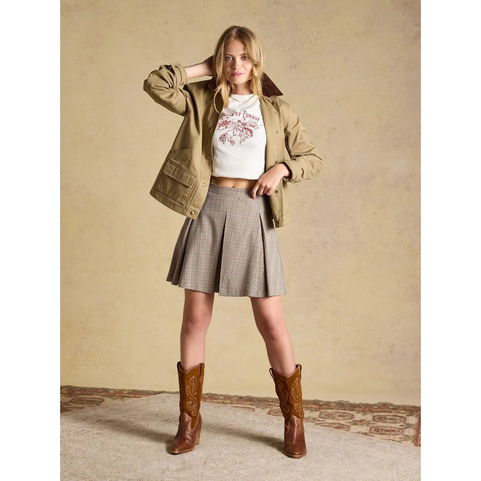Product image 5 of 6 of Joules Women's Brown Check Ada Pleated Mini Skirt - Swindale Tweed