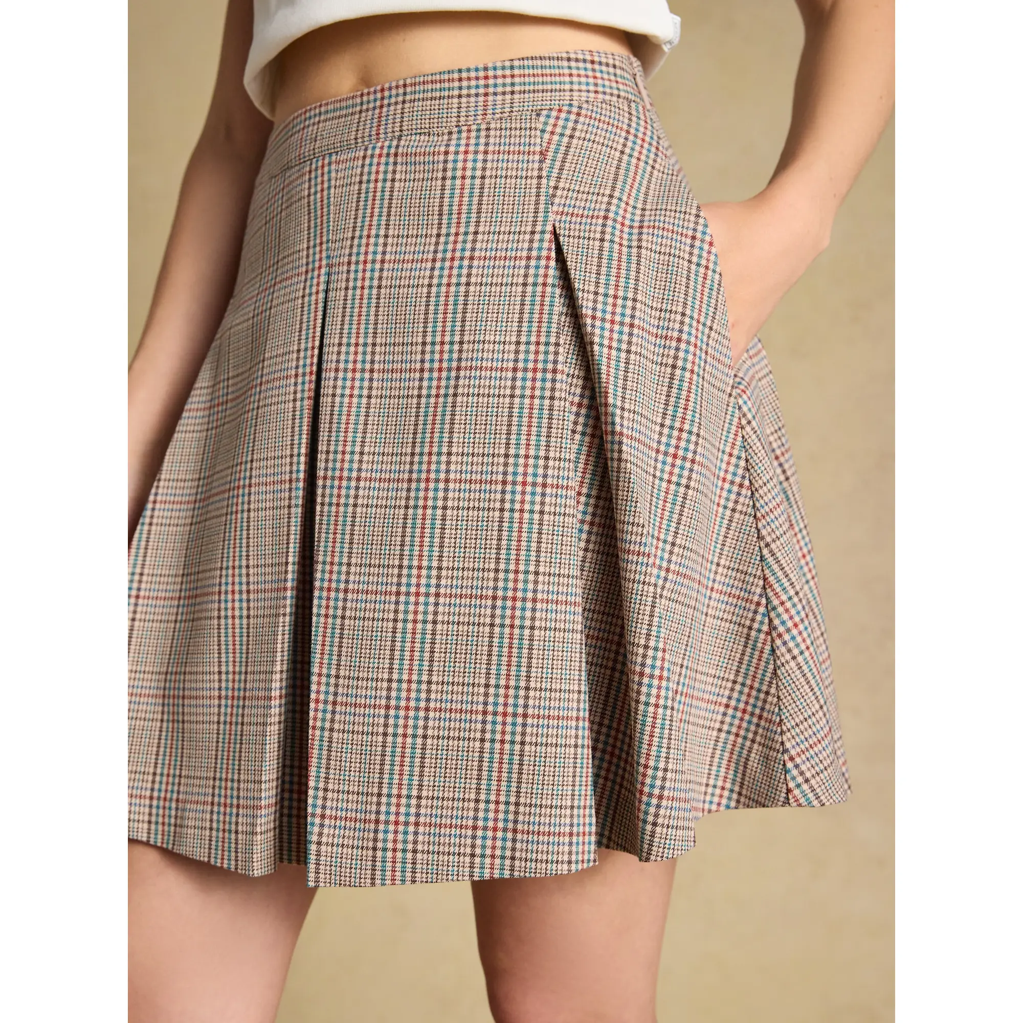Product image 6 of 6 of Joules Women's Brown Check Ada Pleated Mini Skirt - Swindale Tweed