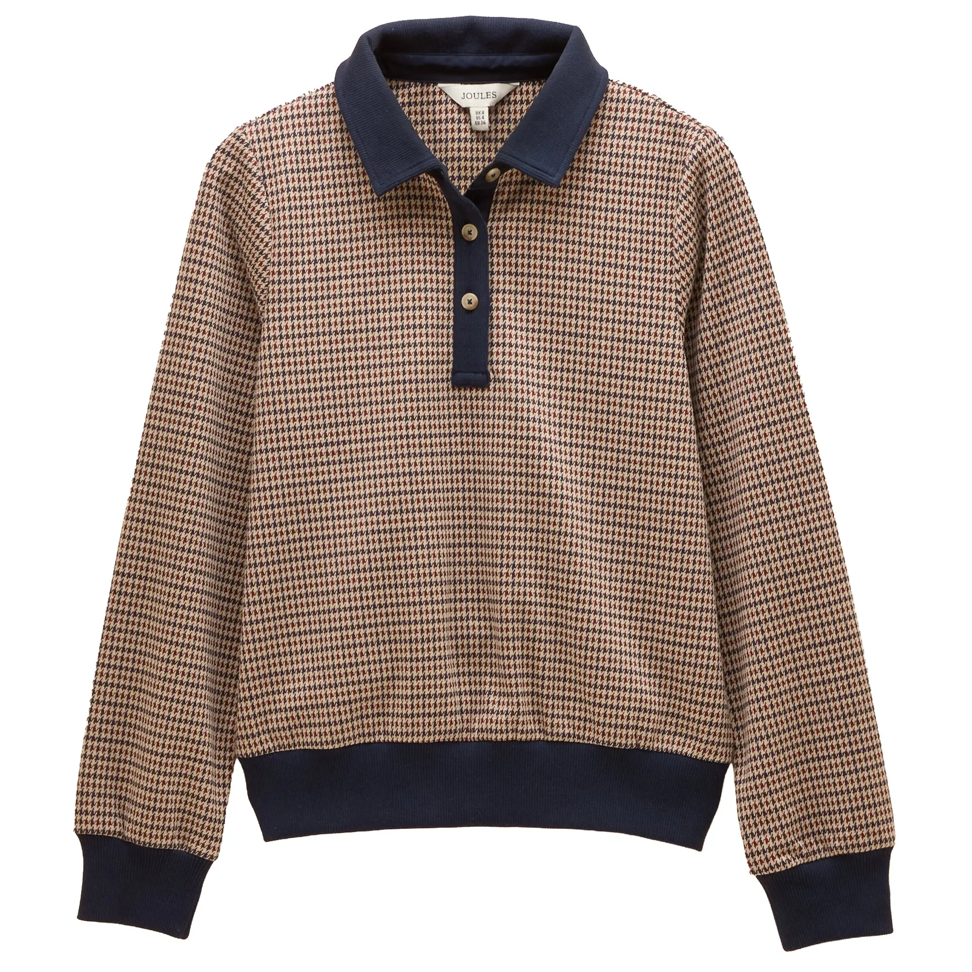 Product image 1 of 7 of Joules Women's Laurel Houndstooth Check Long Sleeve Jersey Top - Navy Red Check