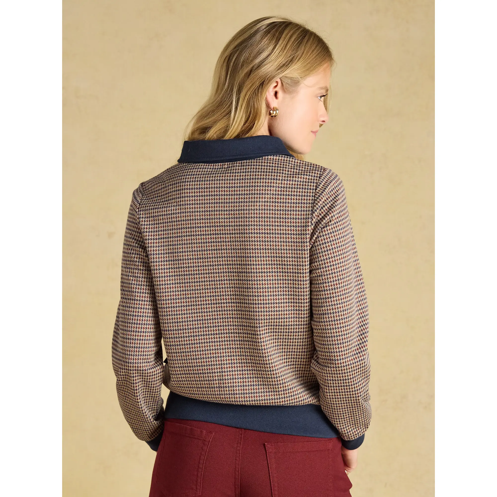 Product image 3 of 7 of Joules Women's Laurel Houndstooth Check Long Sleeve Jersey Top - Navy Red Check