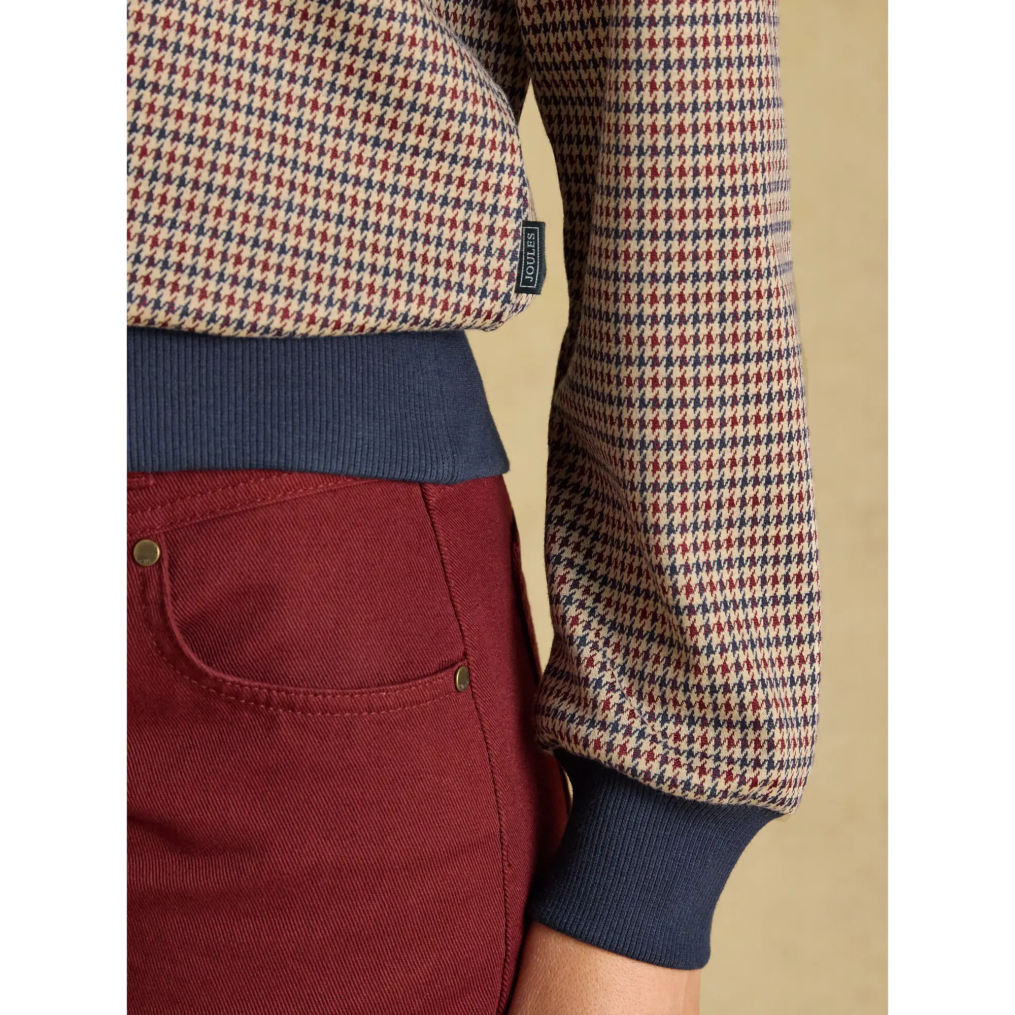 Product image 6 of 7 of Joules Women's Laurel Houndstooth Check Long Sleeve Jersey Top - Navy Red Check