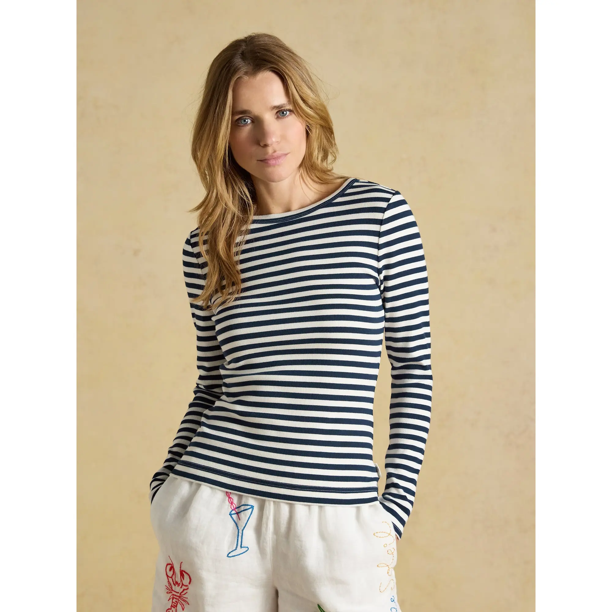 Product image 2 of 7 of Joules Women's Sophie Long Sleeve Ribbed Fitted T-Shirt - Navy Striped