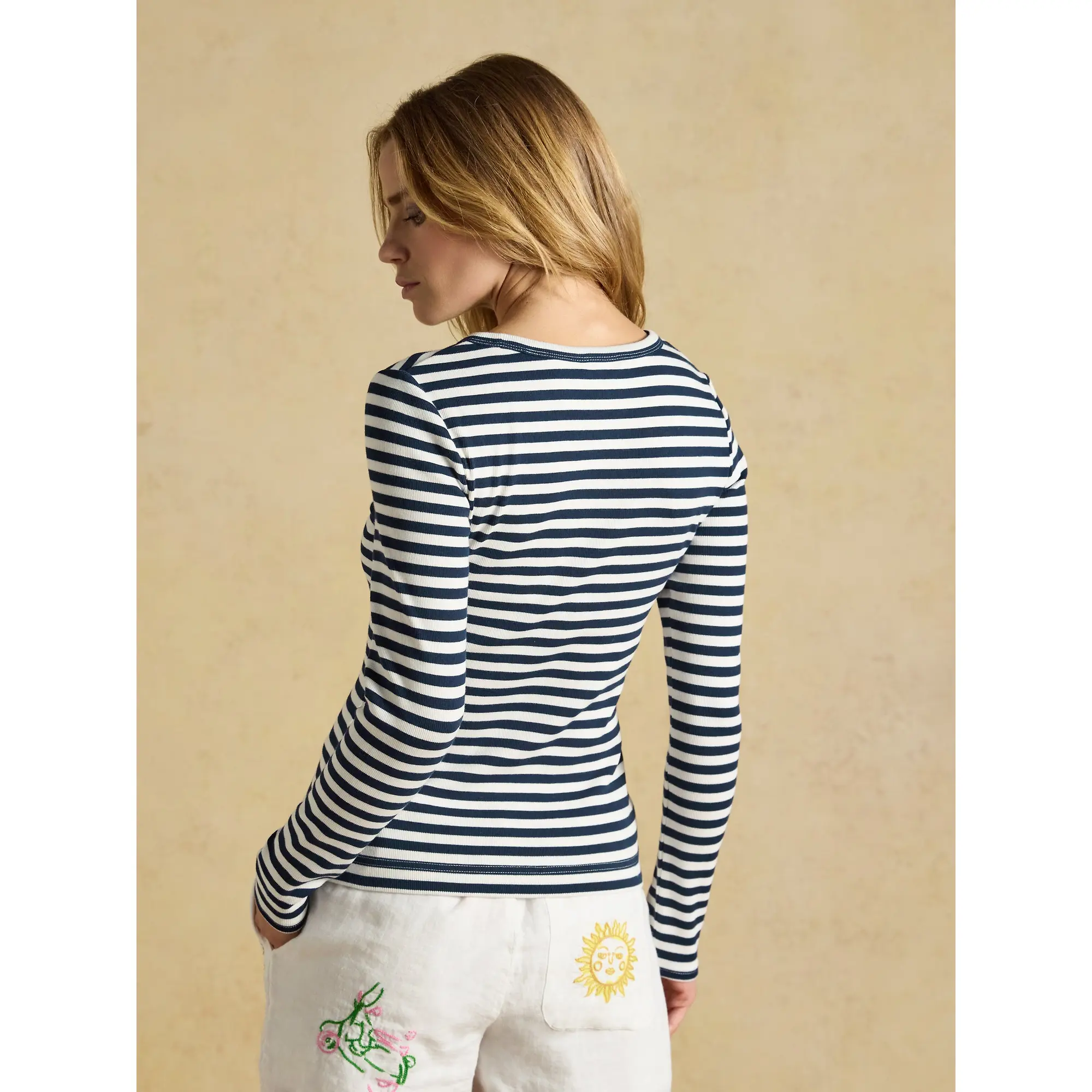 Product image 3 of 7 of Joules Women's Sophie Long Sleeve Ribbed Fitted T-Shirt - Navy Striped
