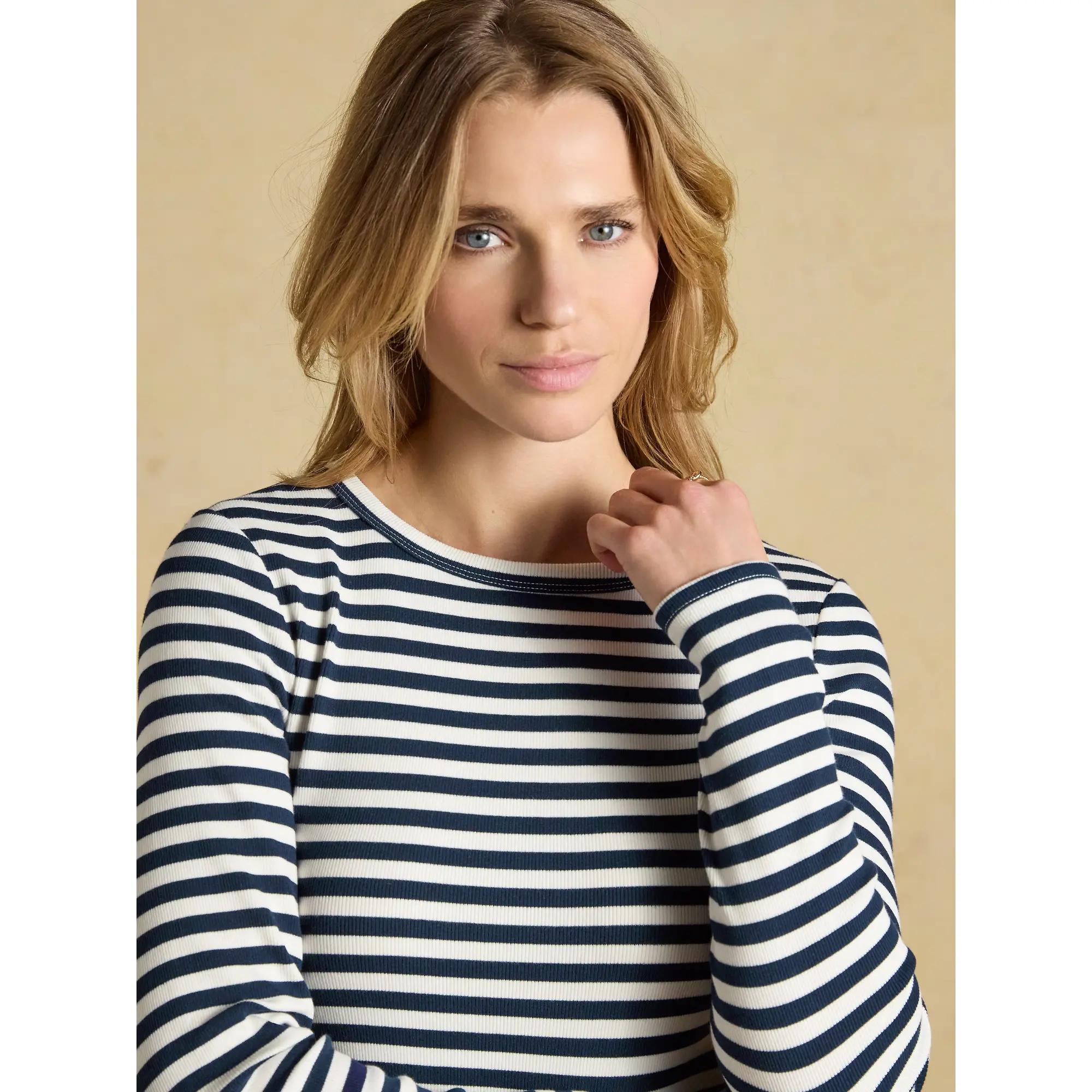 Product image 5 of 7 of Joules Women's Sophie Long Sleeve Ribbed Fitted T-Shirt - Navy Striped