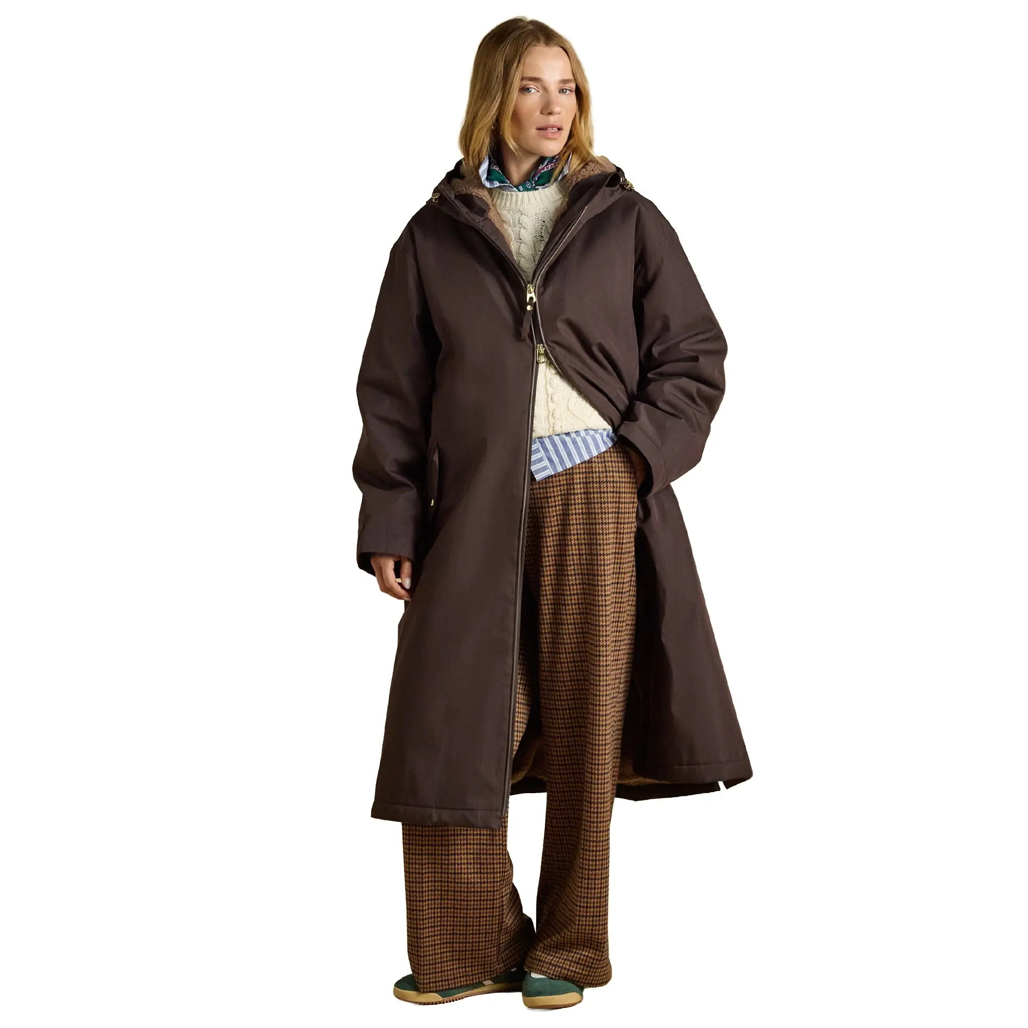 Product image 1 of 14 of Joules Women's Coverall Oversized Fleece Lined Waterproof Coat - Chocolate Brown
