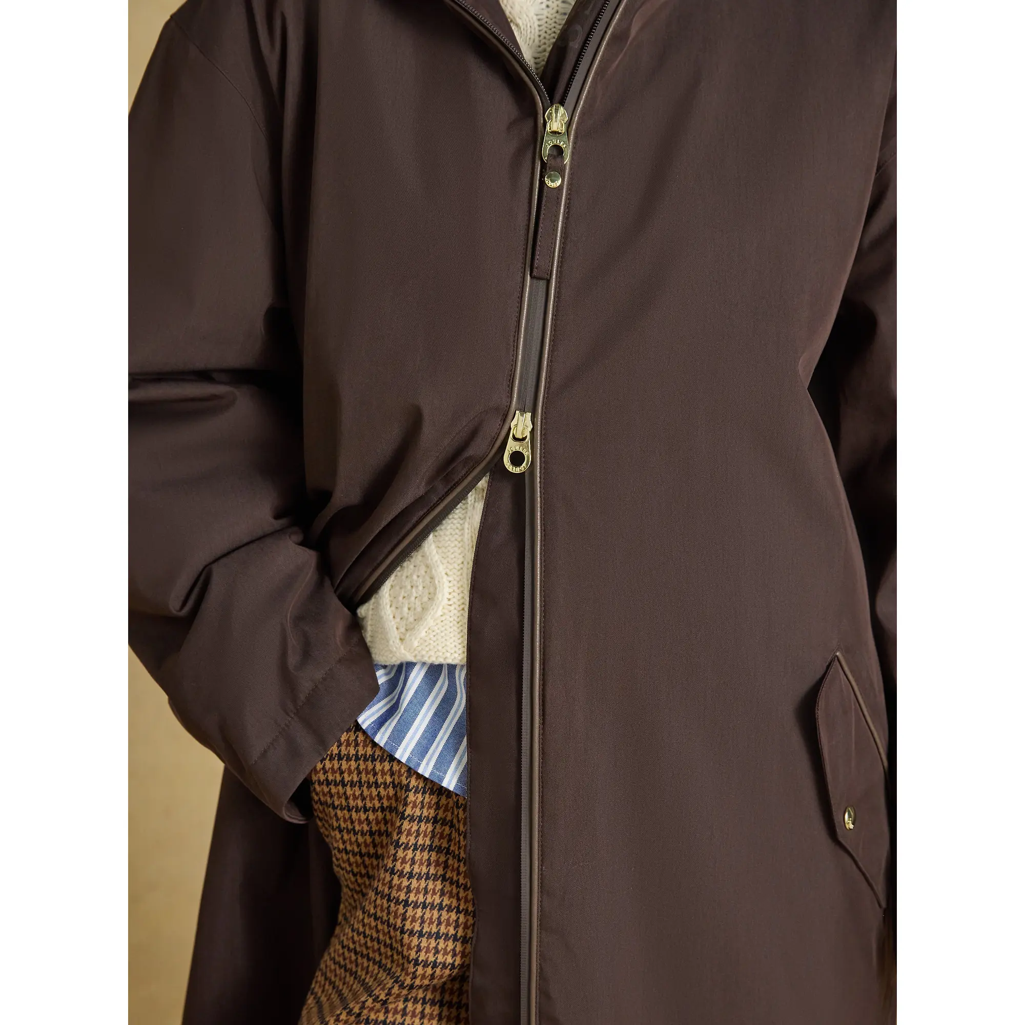 Product image 8 of 14 of Joules Women's Coverall Oversized Fleece Lined Waterproof Coat - Chocolate Brown