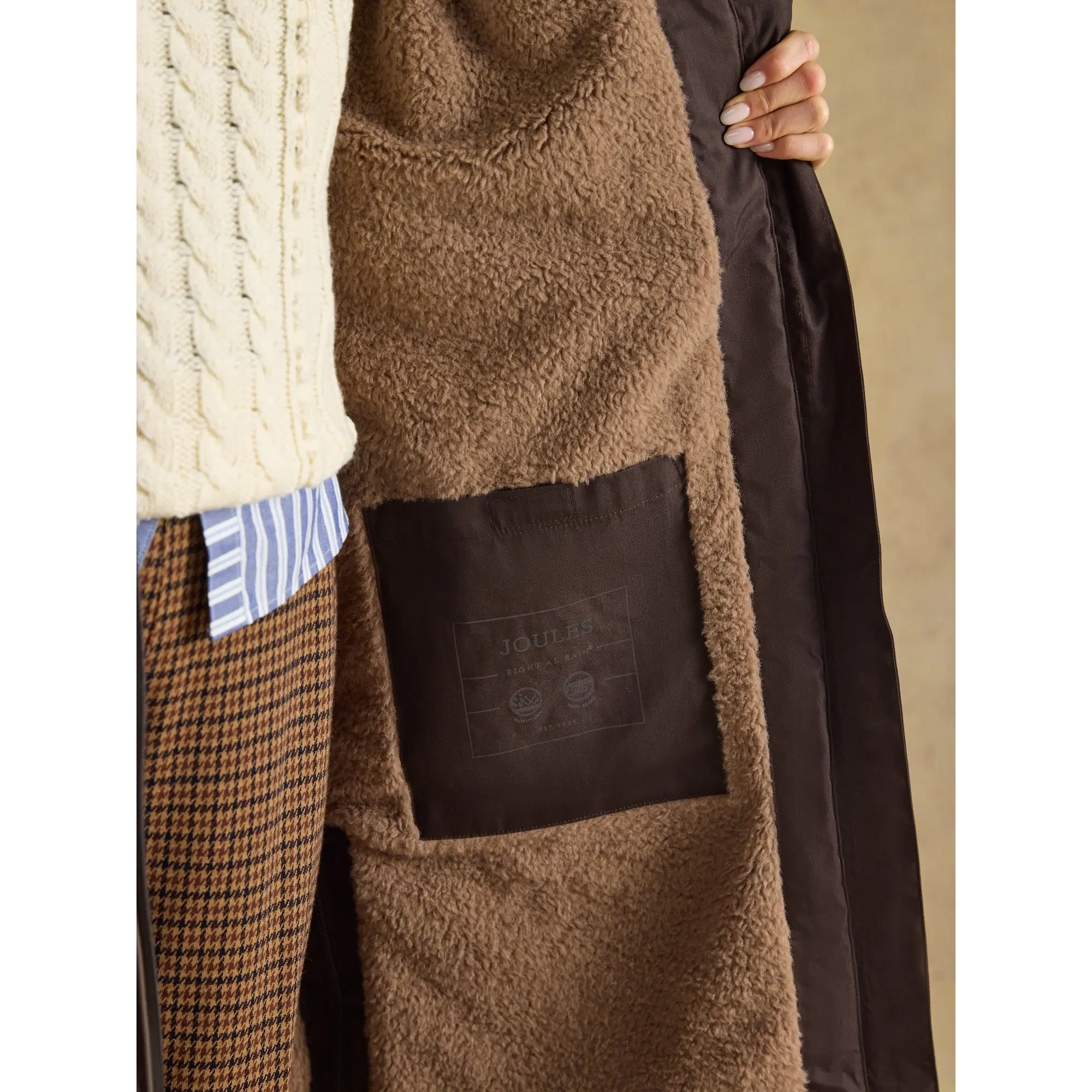 Product image 14 of 14 of Joules Women's Coverall Oversized Fleece Lined Waterproof Coat - Chocolate Brown