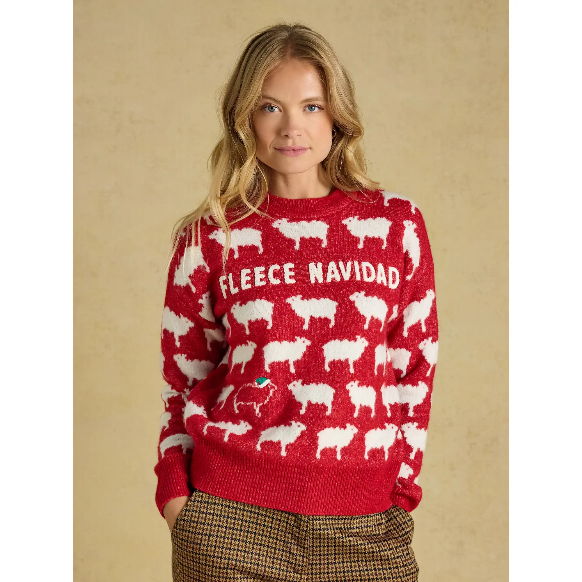 Product image 2 of 7 of Joules Women's Fleece Navidad Sheep Icon Crew Neck Knitted Jumper - Red