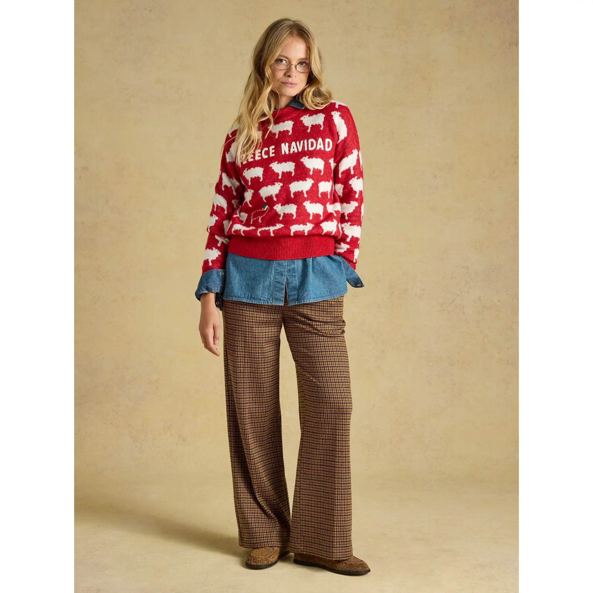 Product image 5 of 7 of Joules Women's Fleece Navidad Sheep Icon Crew Neck Knitted Jumper - Red