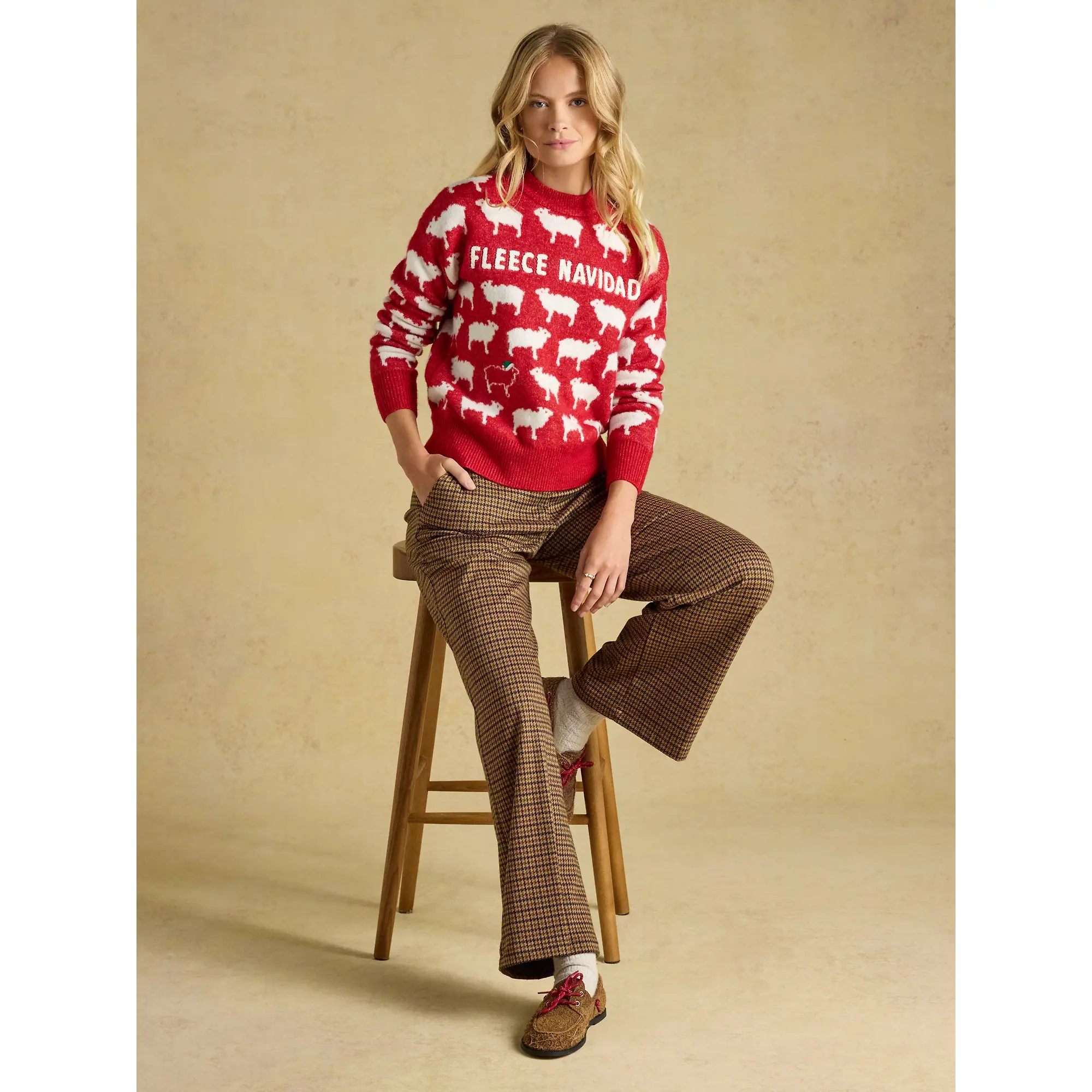 Product image 7 of 7 of Joules Women's Fleece Navidad Sheep Icon Crew Neck Knitted Jumper - Red