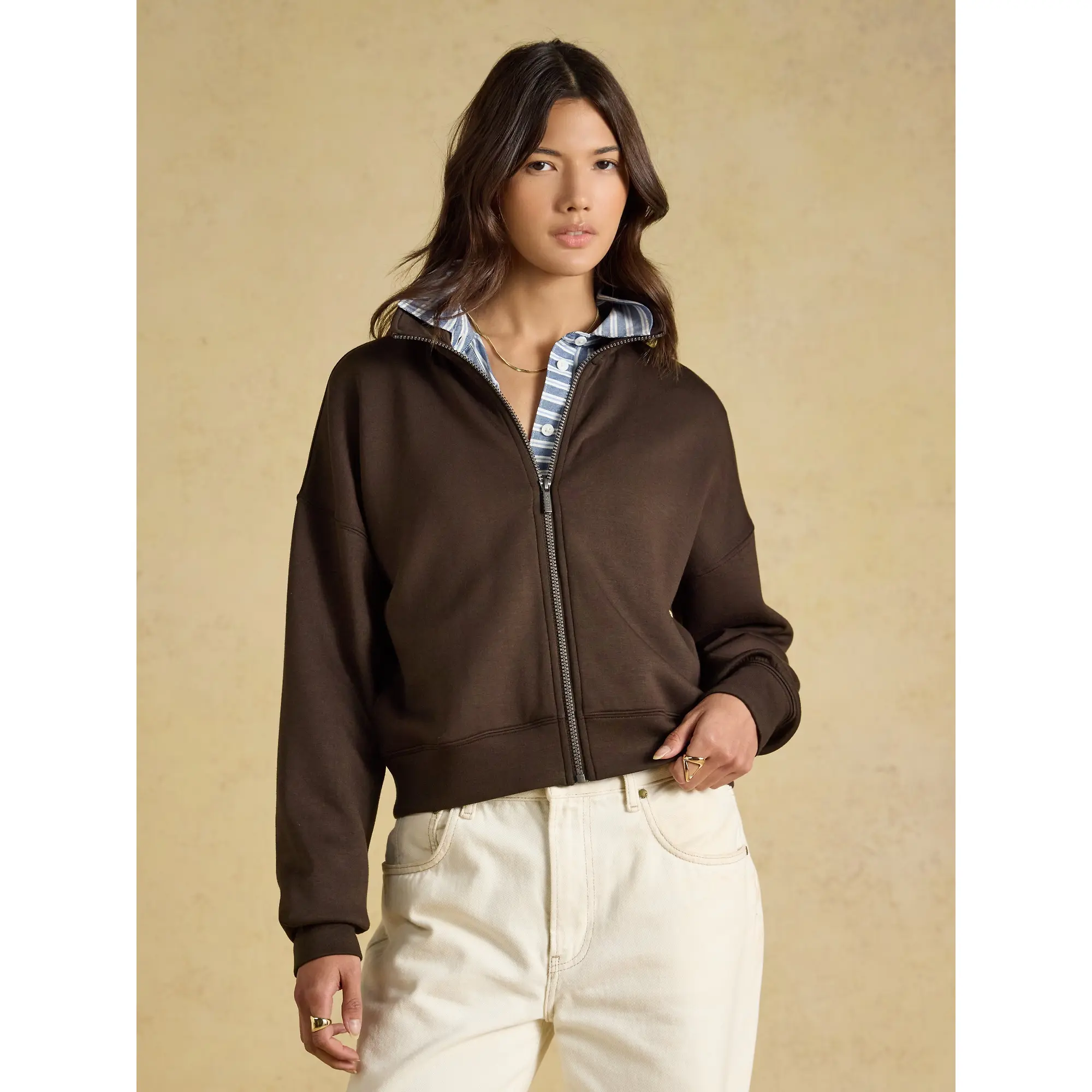 Product image 2 of 8 of Joules Women's Soft Full Zip Funnel Neck Sweatshirt - Chocolate Brown