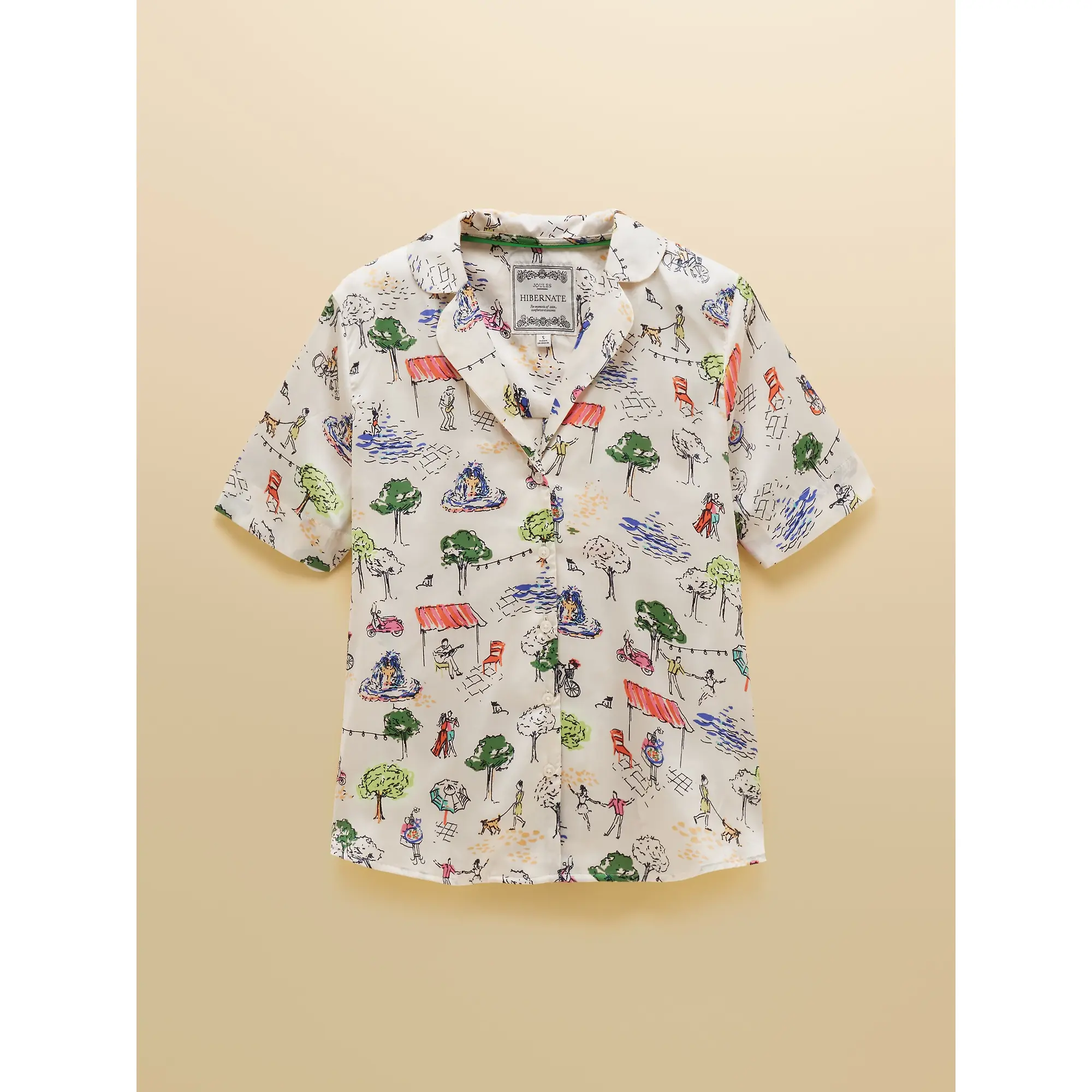 Product image 10 of 10 of Joules Women's Fiesta Scene Short Satin Pyjama Set - Cream Bistro
