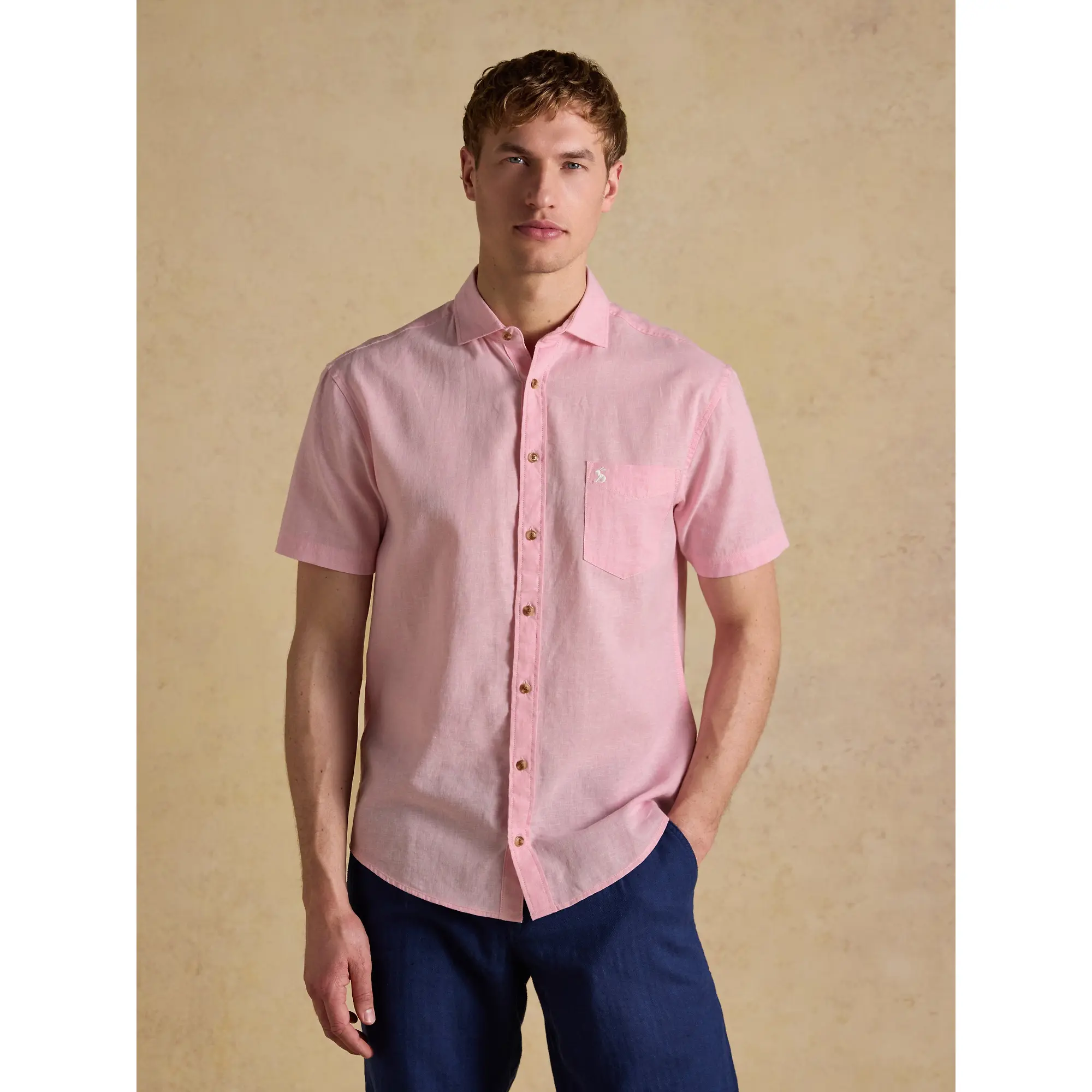 Product image 2 of 8 of Joules Men's Linen Blend Short Sleeve Shirt - Pink