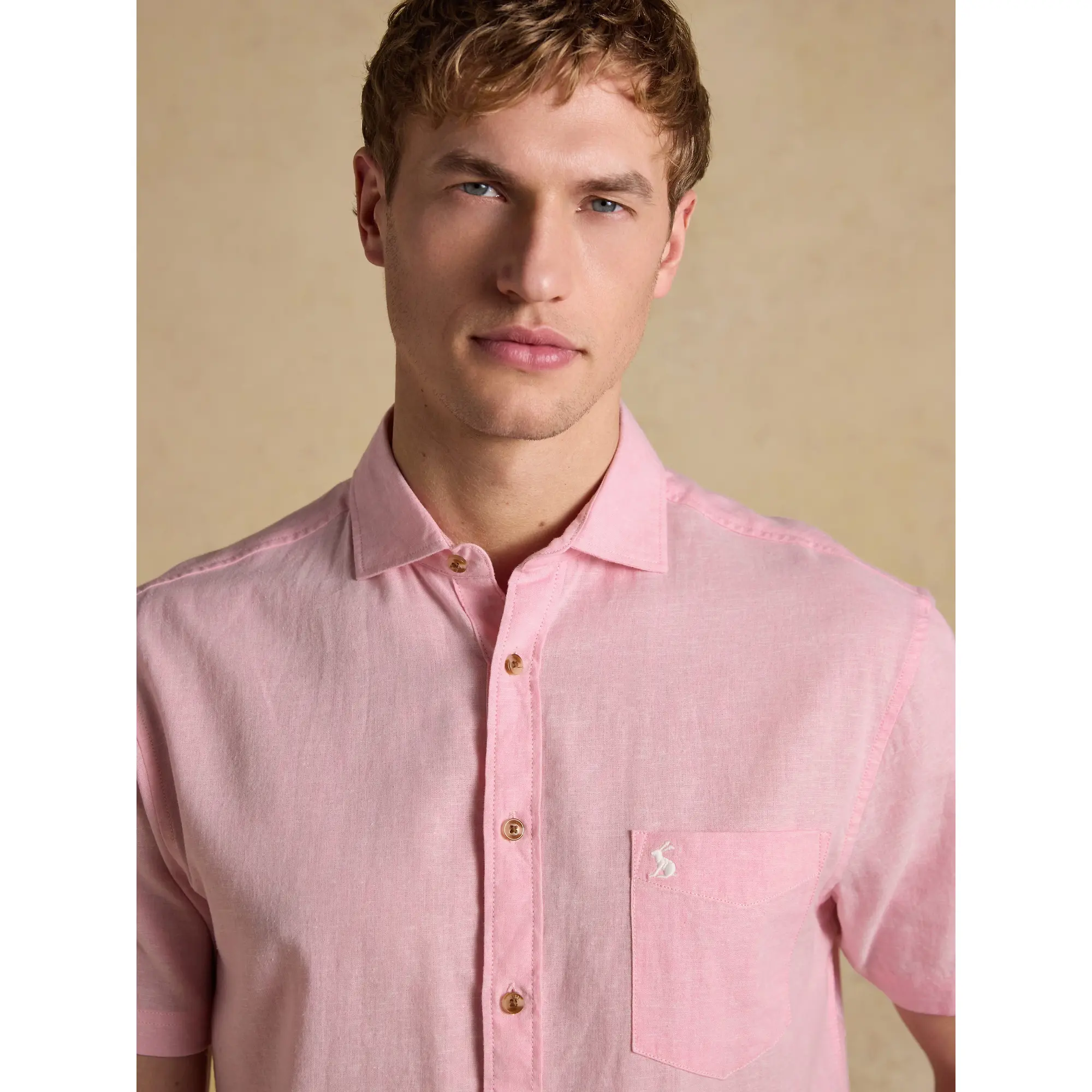Product image 5 of 8 of Joules Men's Linen Blend Short Sleeve Shirt - Pink