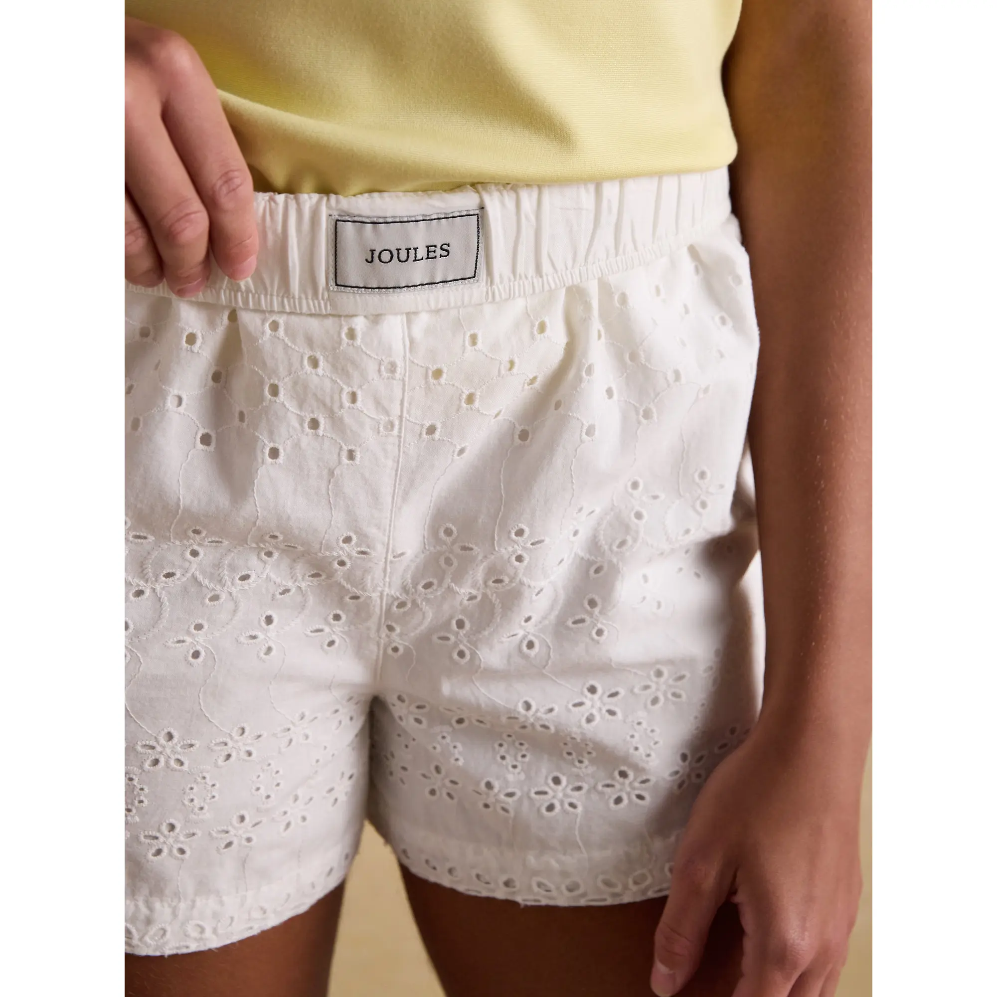 Product image 7 of 7 of Joules Women's Amara Pull On Cotton Shorts - White Broderie