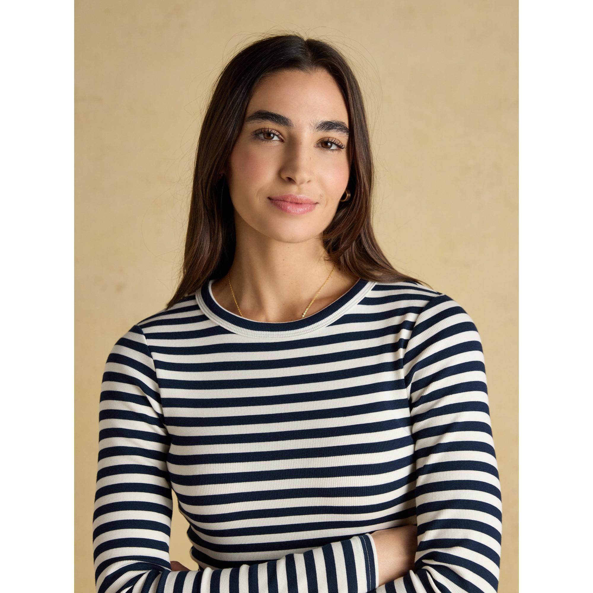 Joules Women's Sophie Long Sleeve Ribbed Fitted Top - Navy Stripe