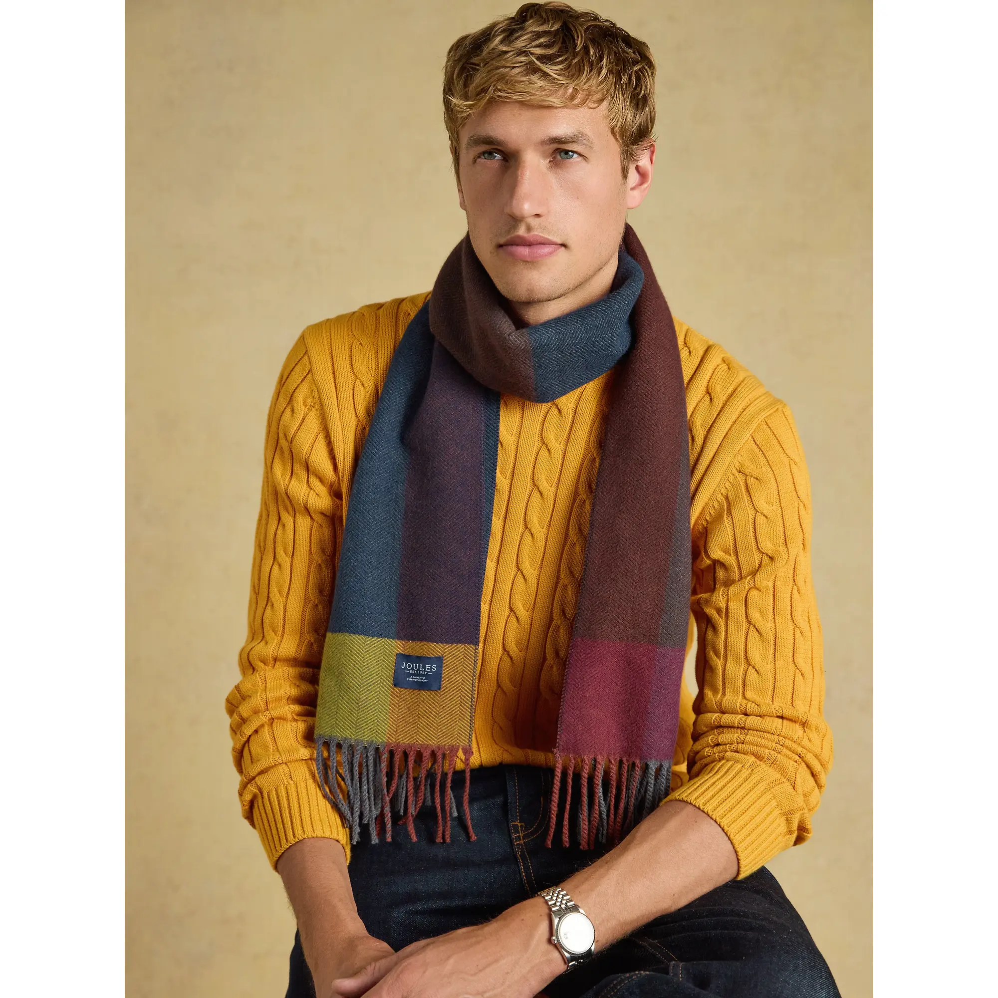 Product image 2 of 6 of Joules Men's Langtree Scarf - Multi Herringbone Colourblock
