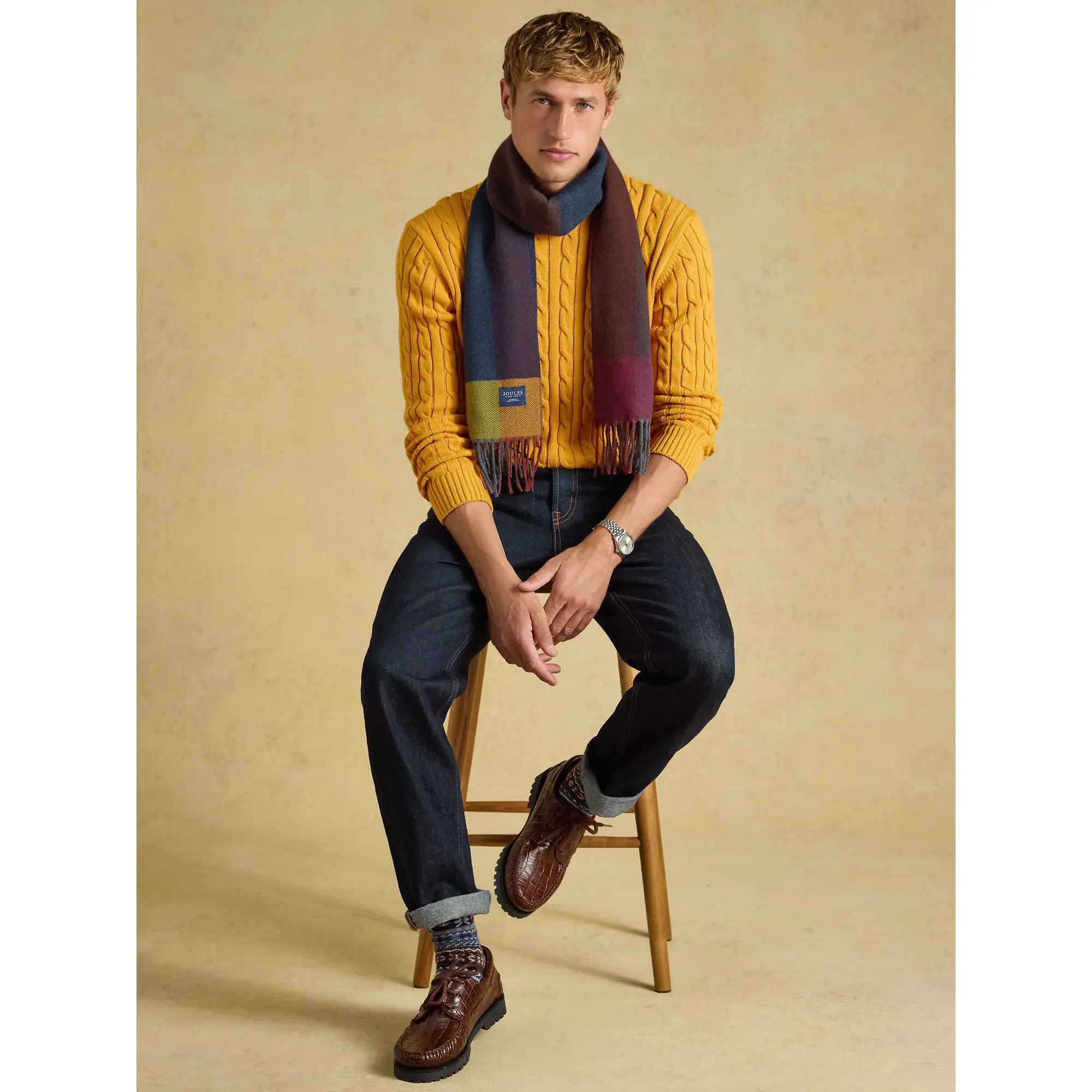 Product image 4 of 6 of Joules Men's Langtree Scarf - Multi Herringbone Colourblock