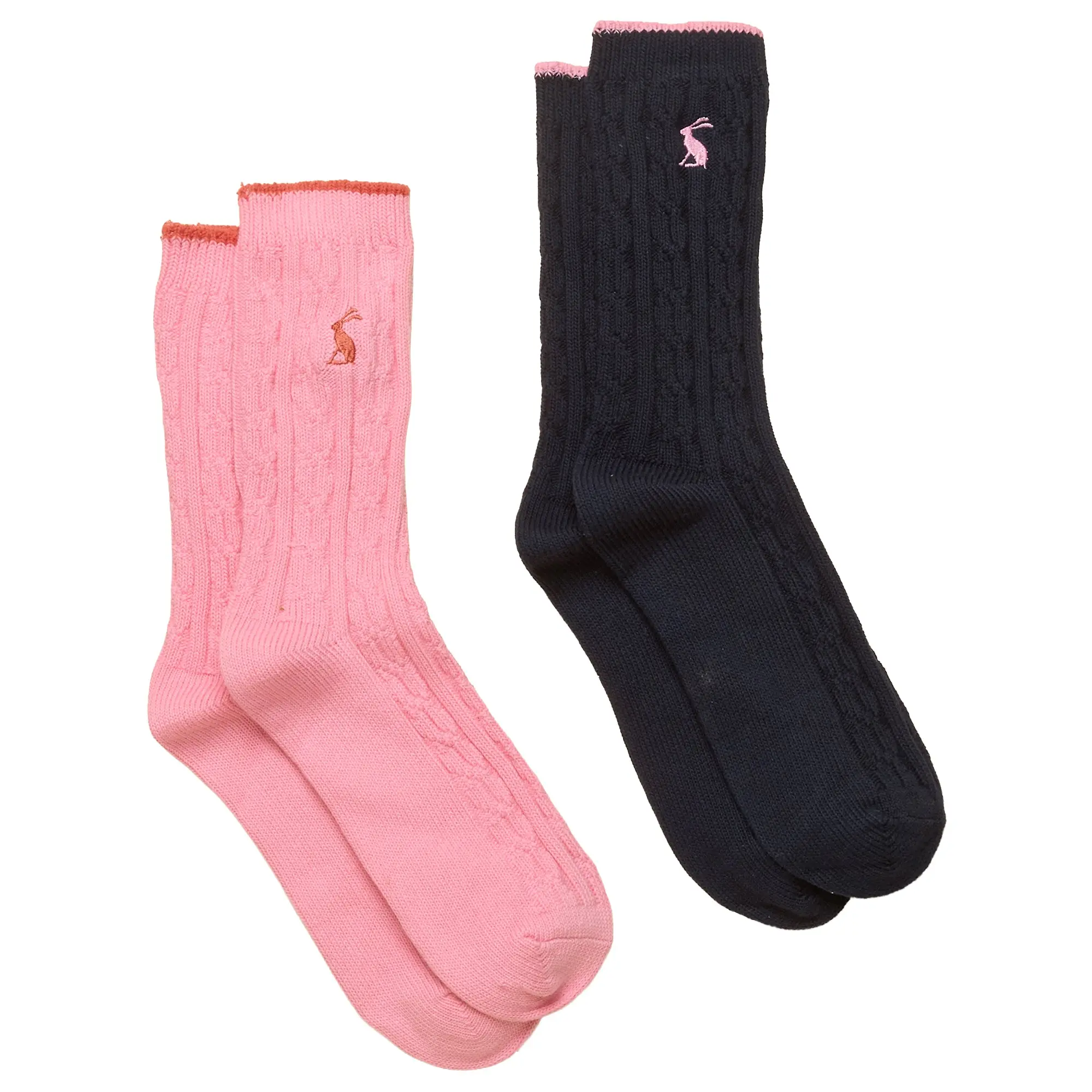 Product image 1 of 3 of Joules Women's Cable Socks 2 Pack UK 4-8 - Navy / Pink