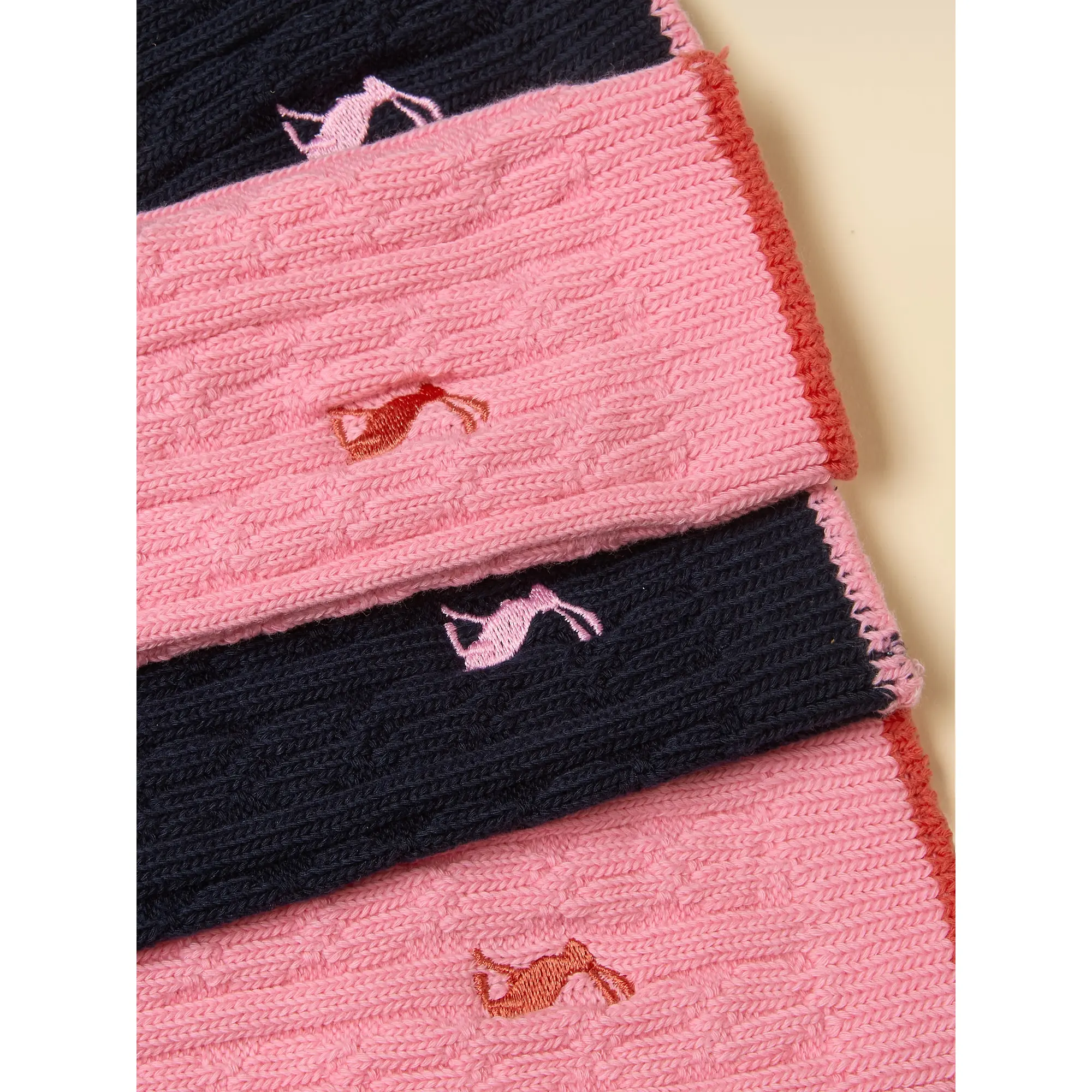 Product image 2 of 3 of Joules Women's Cable Socks 2 Pack UK 4-8 - Navy / Pink