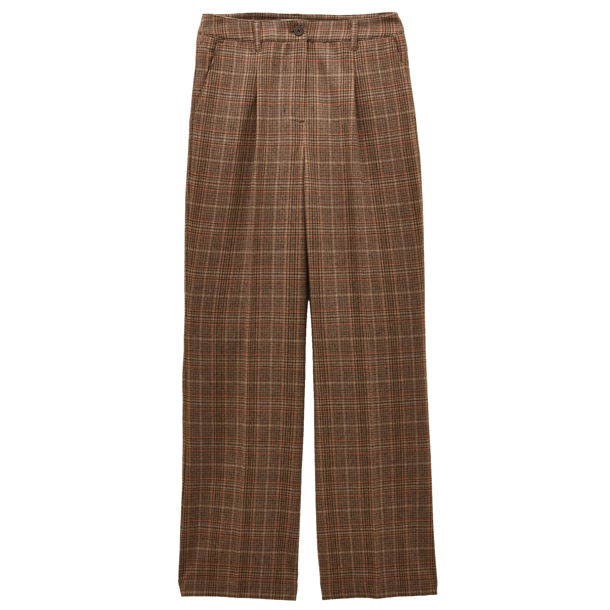 Product image 1 of 7 of Joules Women's Foxley Wool Rich Wide Leg Tweed Trousers - Brown Check Erica Tweed