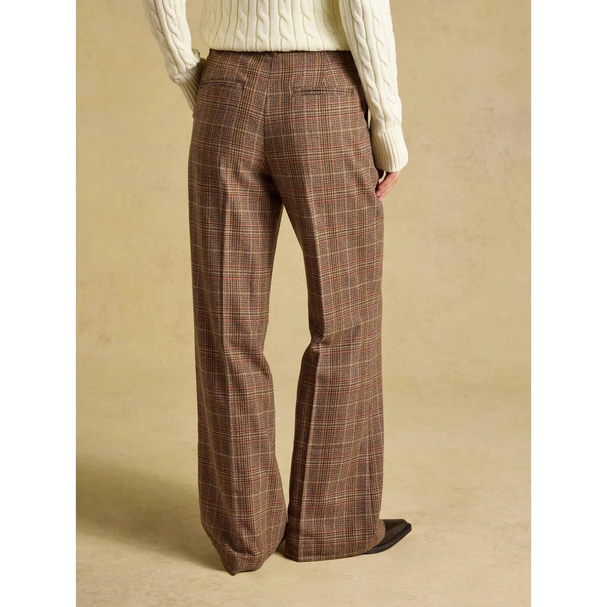 Product image 3 of 7 of Joules Women's Foxley Wool Rich Wide Leg Tweed Trousers - Brown Check Erica Tweed