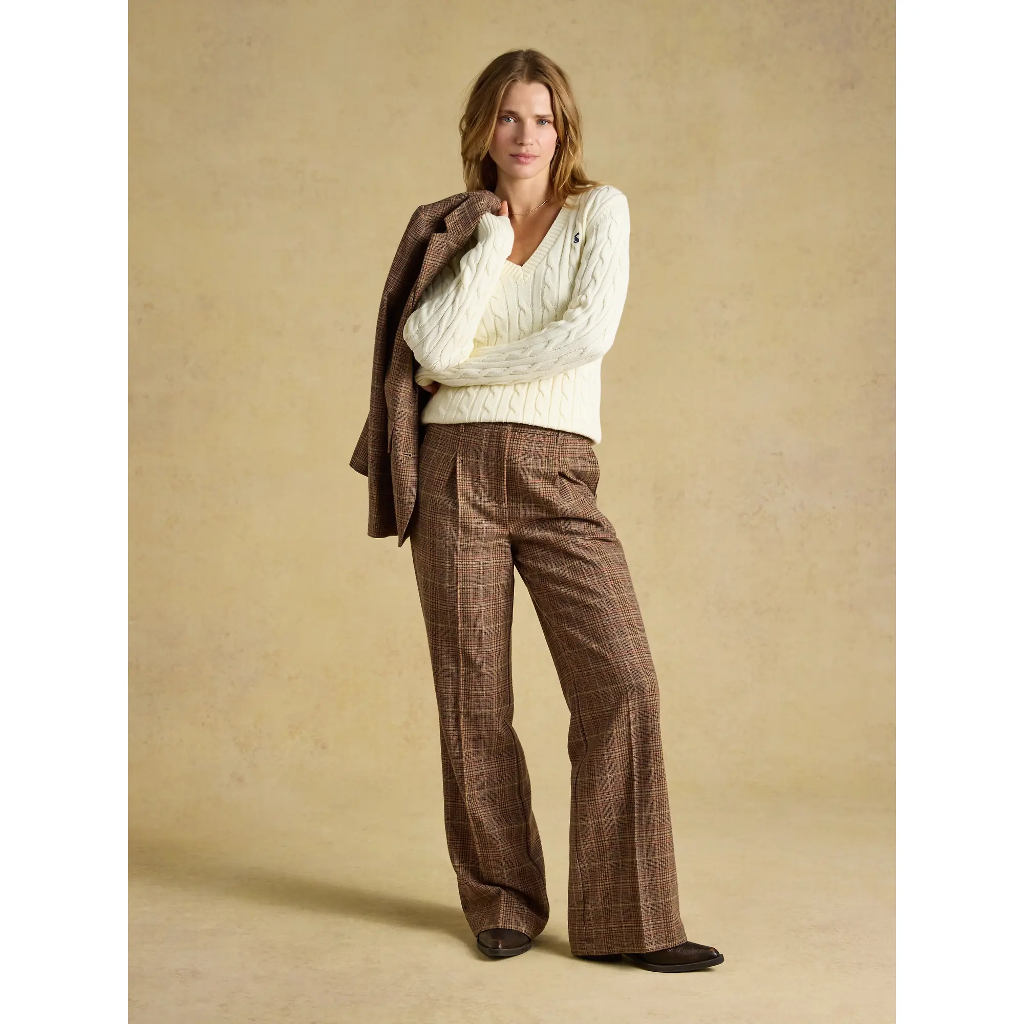 Product image 5 of 7 of Joules Women's Foxley Wool Rich Wide Leg Tweed Trousers - Brown Check Erica Tweed